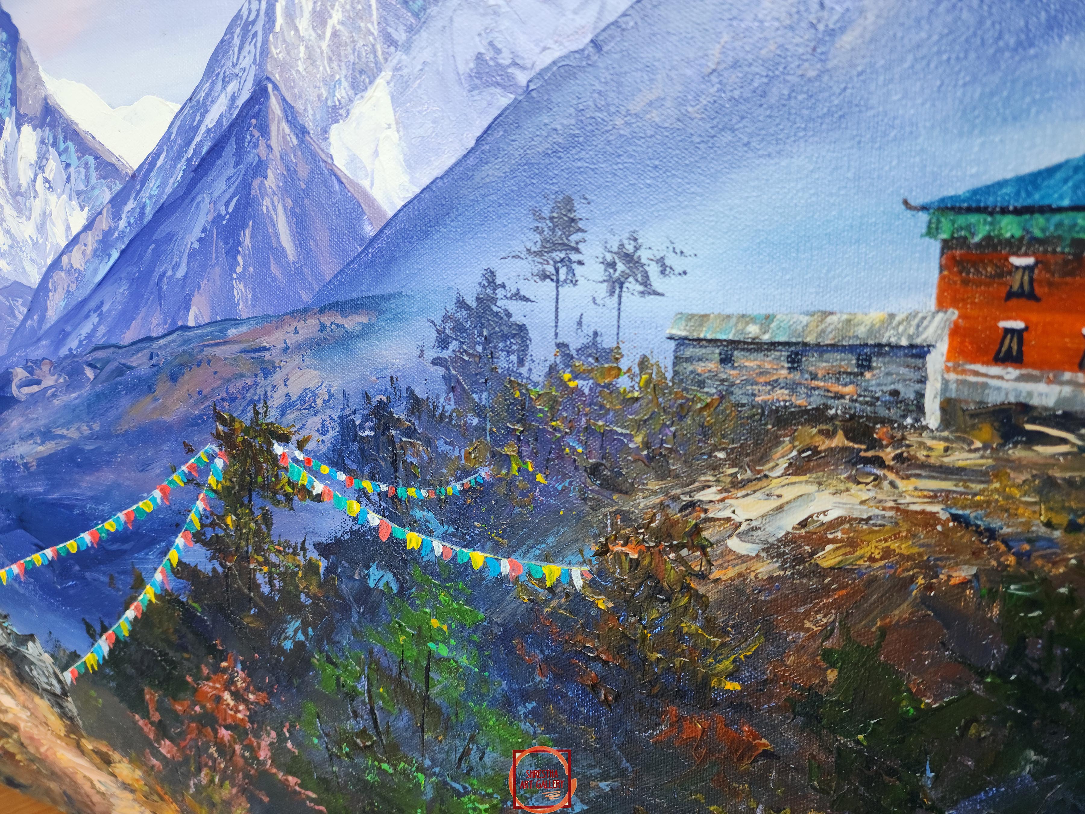 Oil Painting, Annapurna Range Tadapani Route knife Art, By Thamang Malla