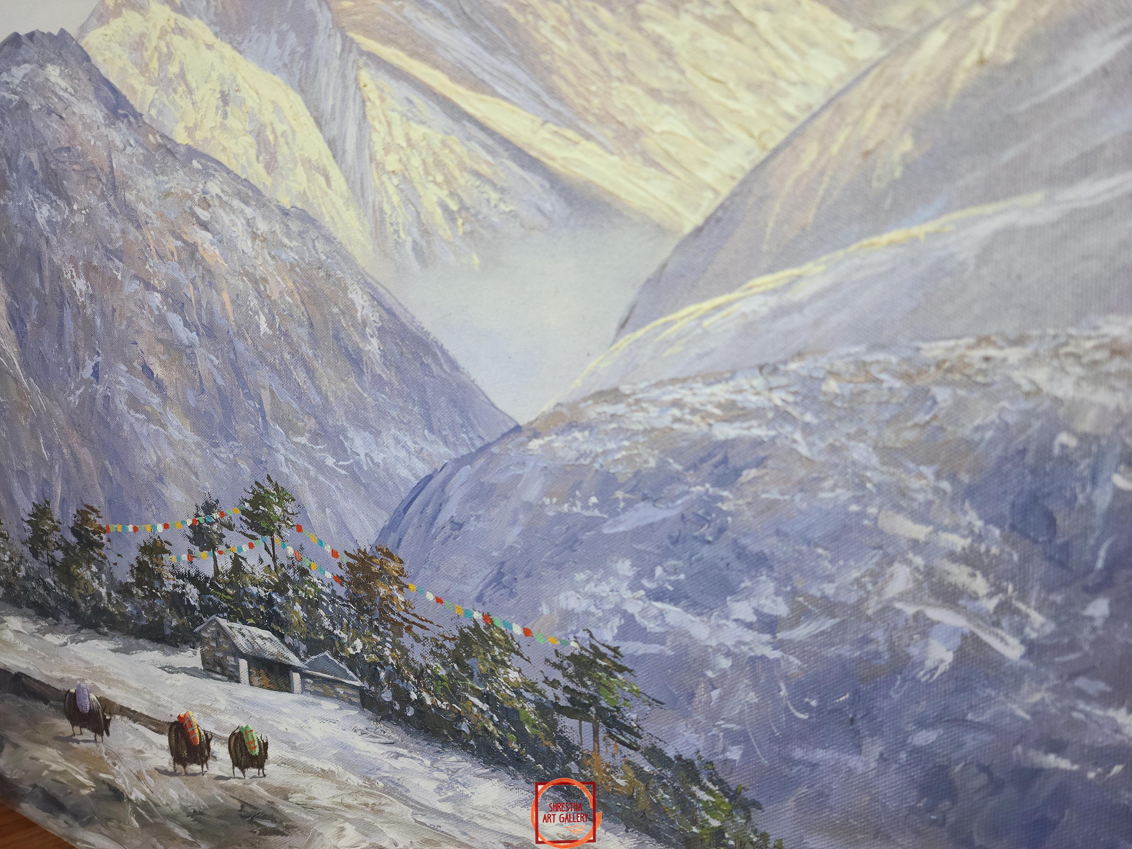 Oil Painting, Mt Everest Range Kalapathhar Ebc Trekking Route knife Art, By Thamang Malla