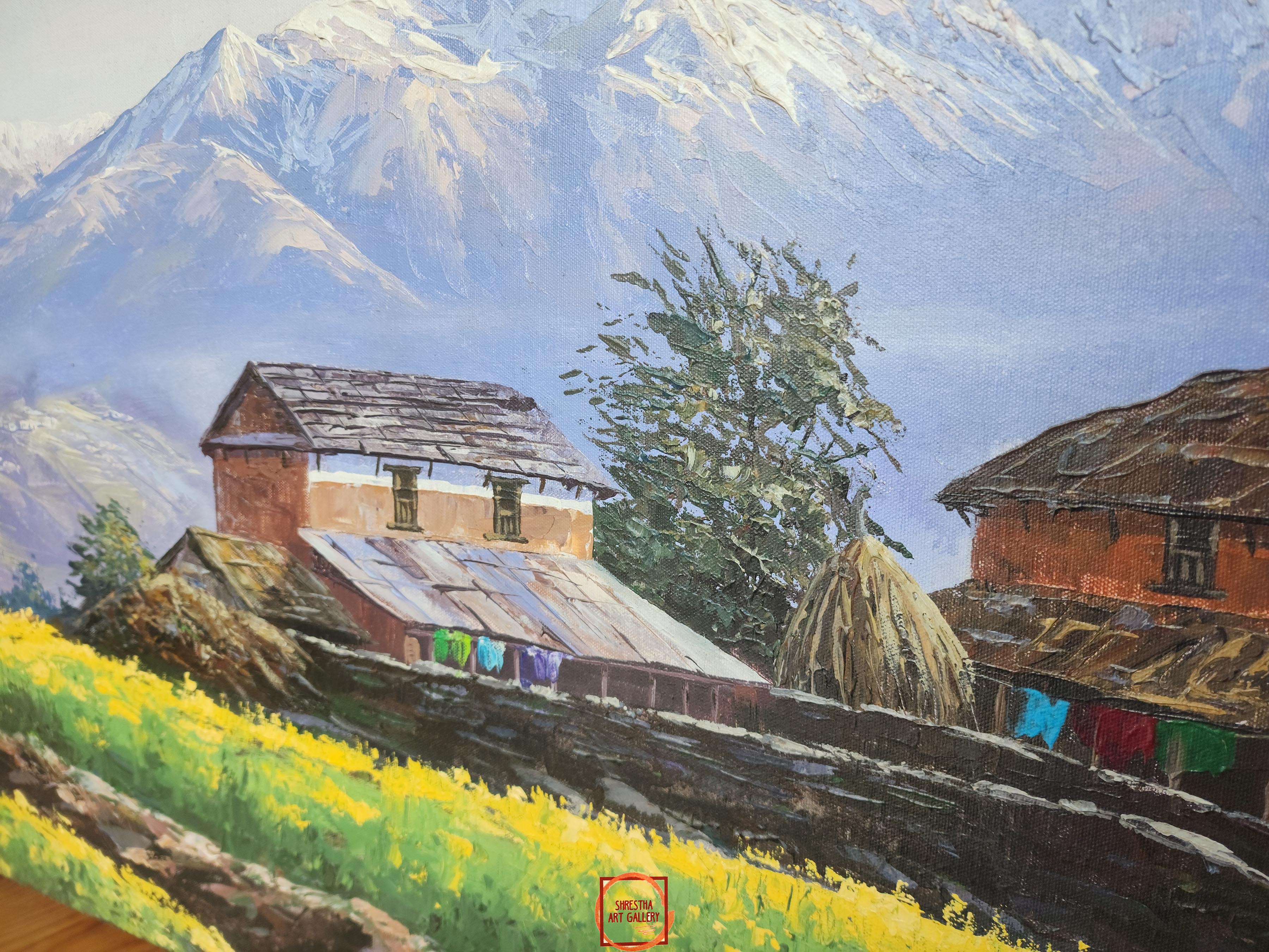 Oil Painting, Annapurna Range knife Art, By Thamang Malla