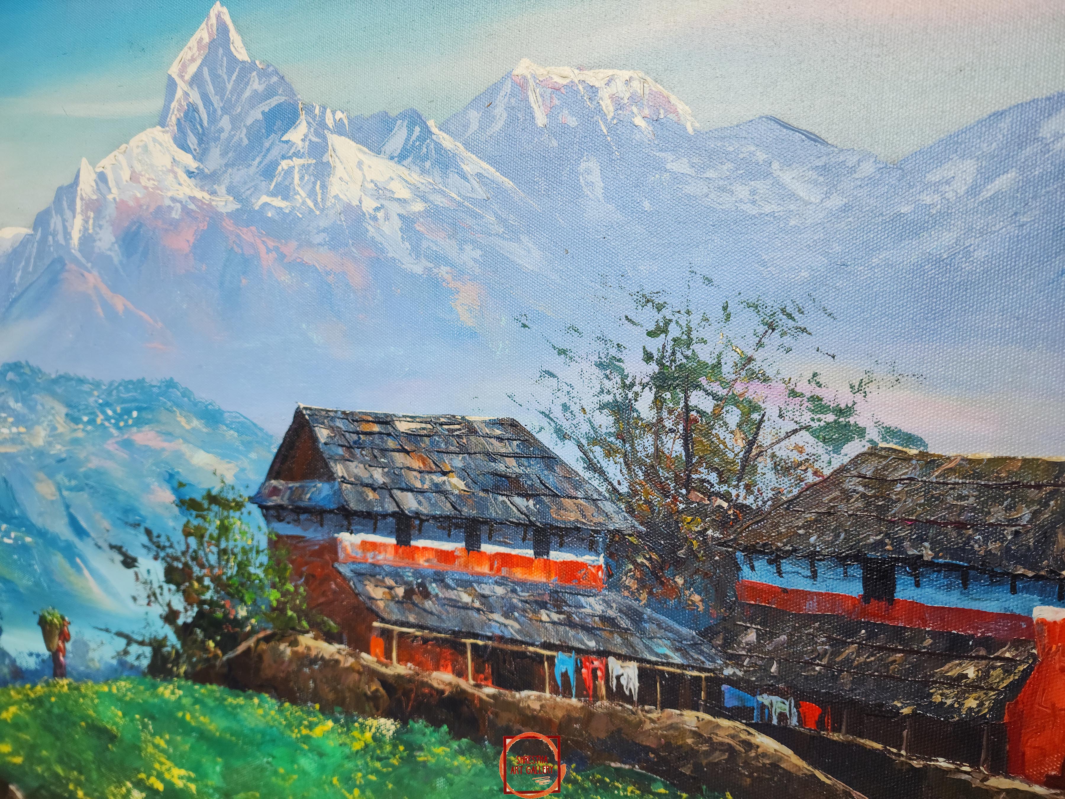 Oil Painting, Annapurna Range knife Art, By Thamang Malla