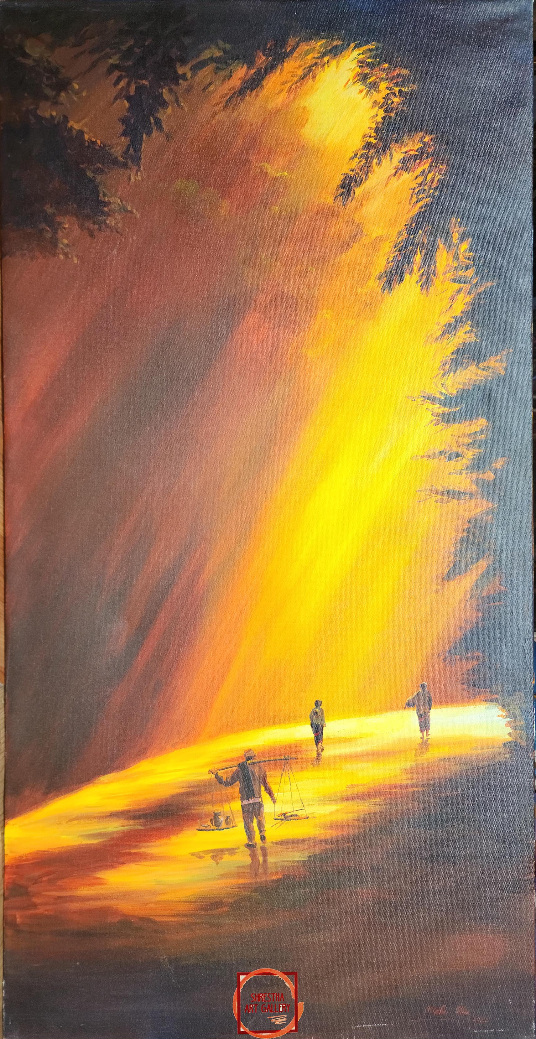 Oil Painting, Sunset Race Dawn Moment <span Style=