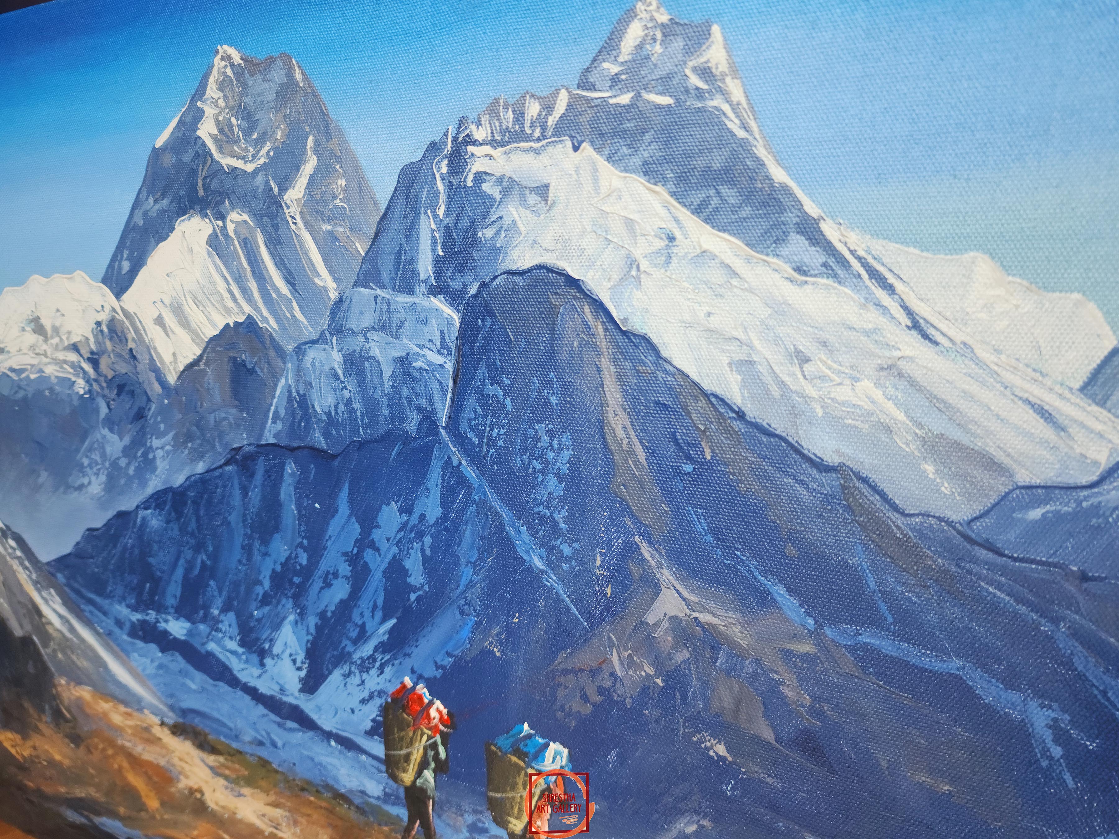 Oil Painting, Mt Everest Range Gosaikunda knife Art, By Thamang Malla