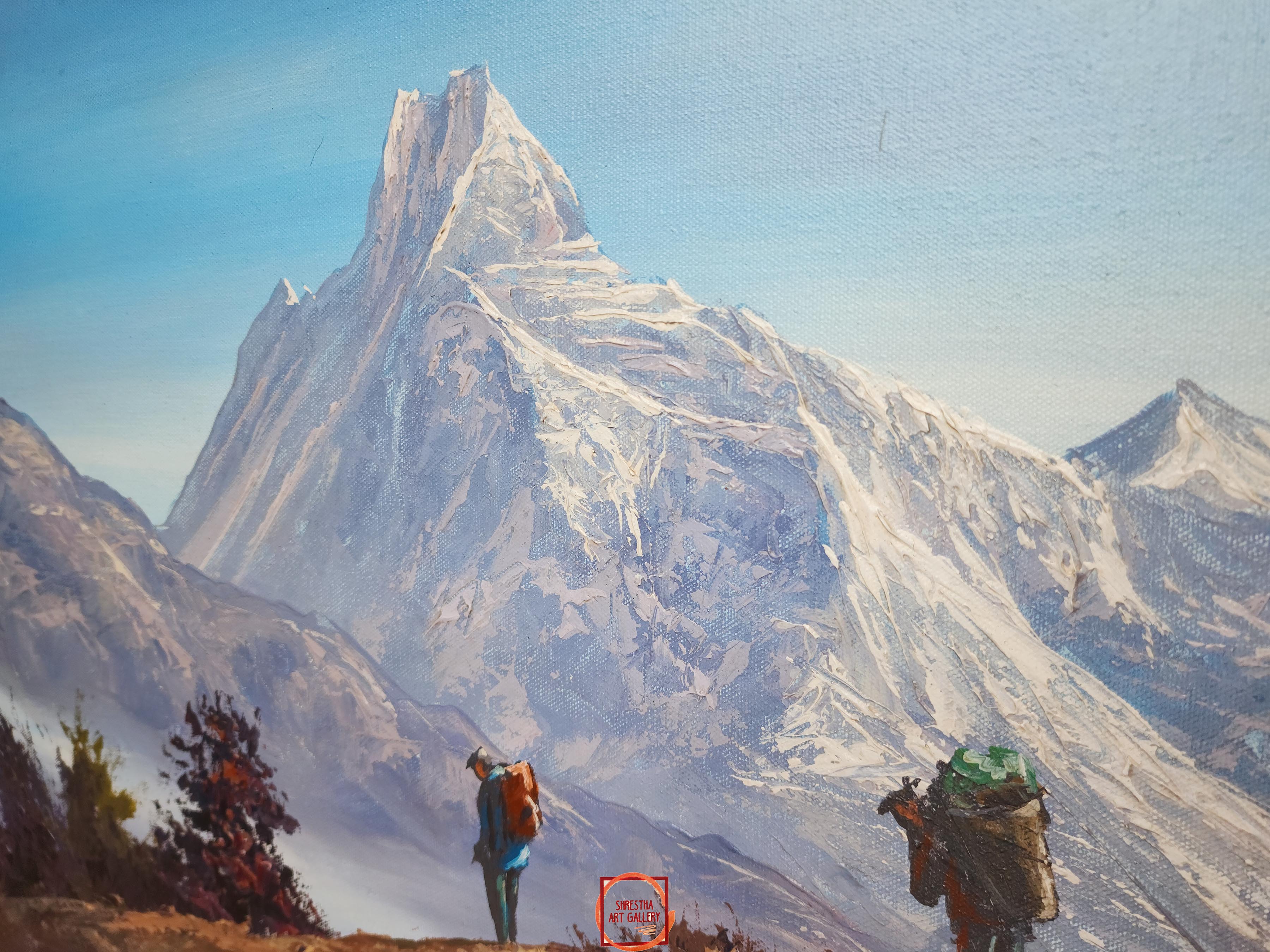 Oil Painting, Mt Everest Local Carrying Goods, By Thamang Malla