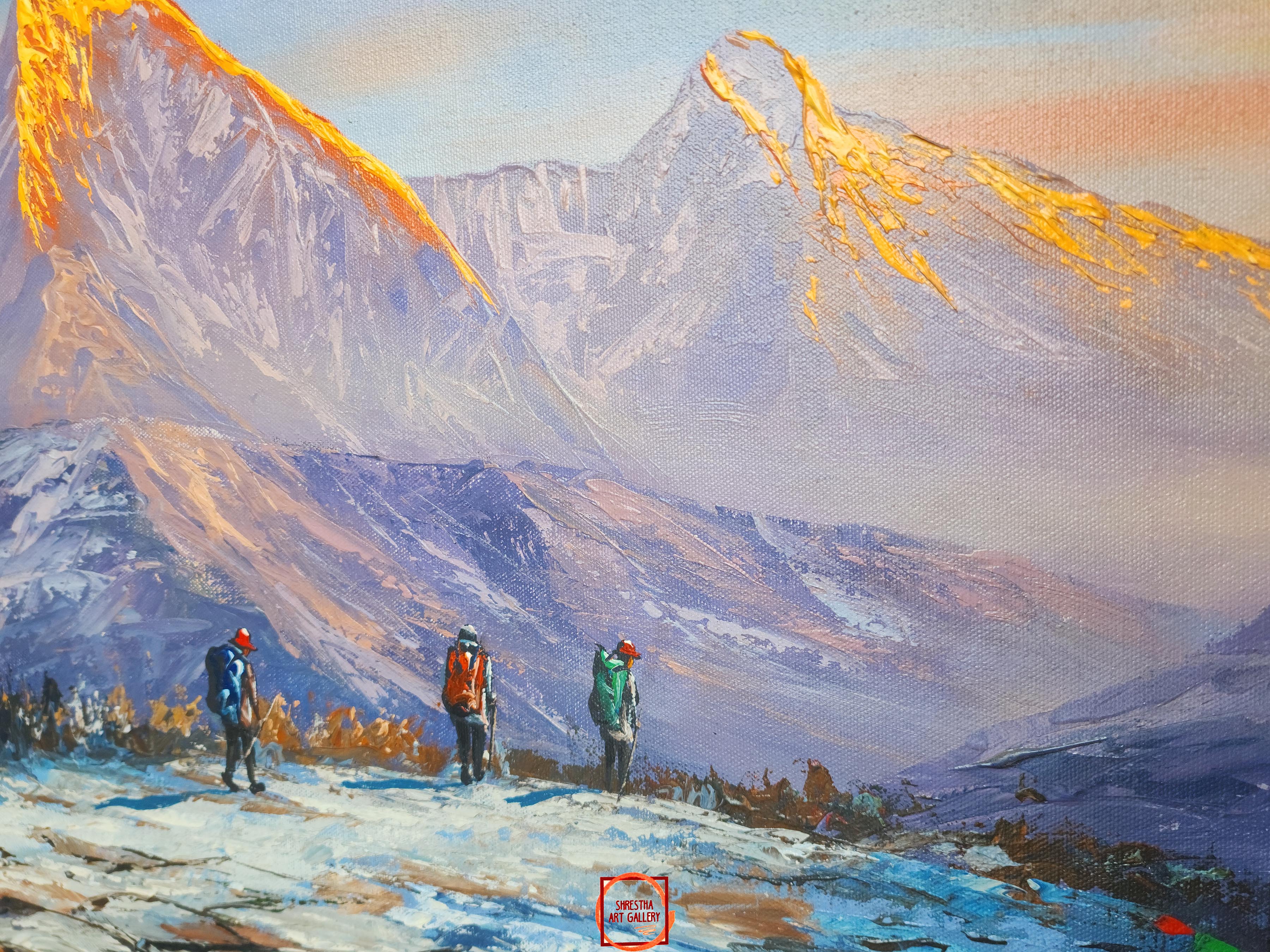 Oil Painting, Mt Everest Trekking Route knife Art, By Thamang Malla