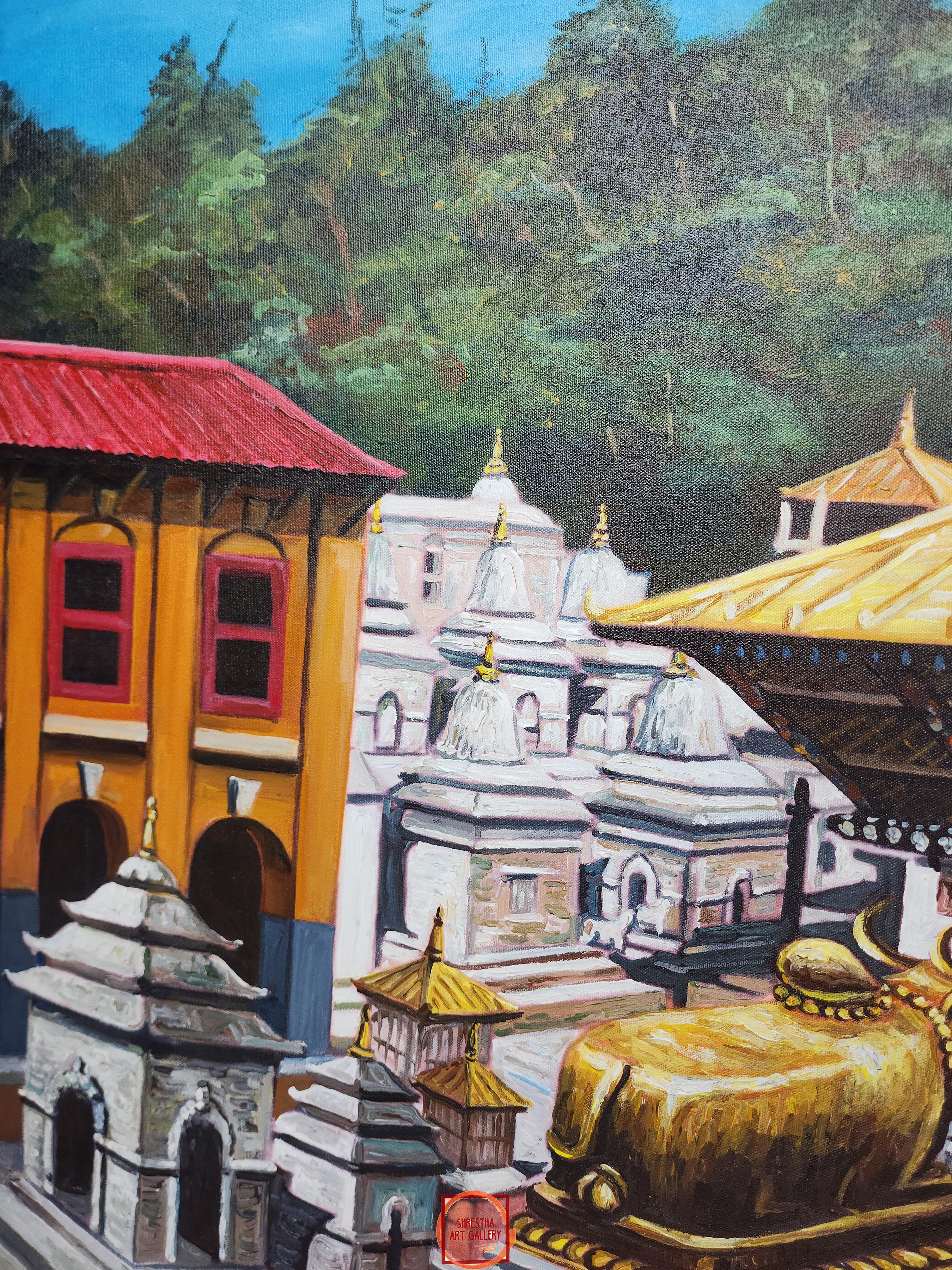 Oil Painting, Pashupatinath Mandir Modern Inspired Heritage Art Kmc