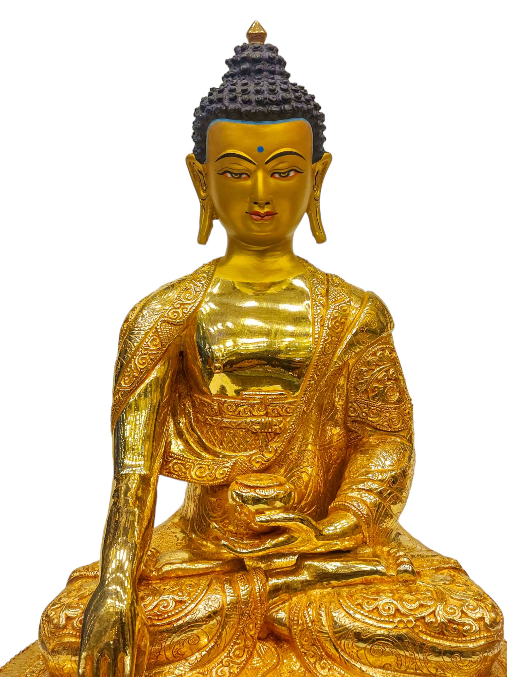 shakyamuni Buddha, Buddhist Handmade Statue, full Gold Plated, painted Face