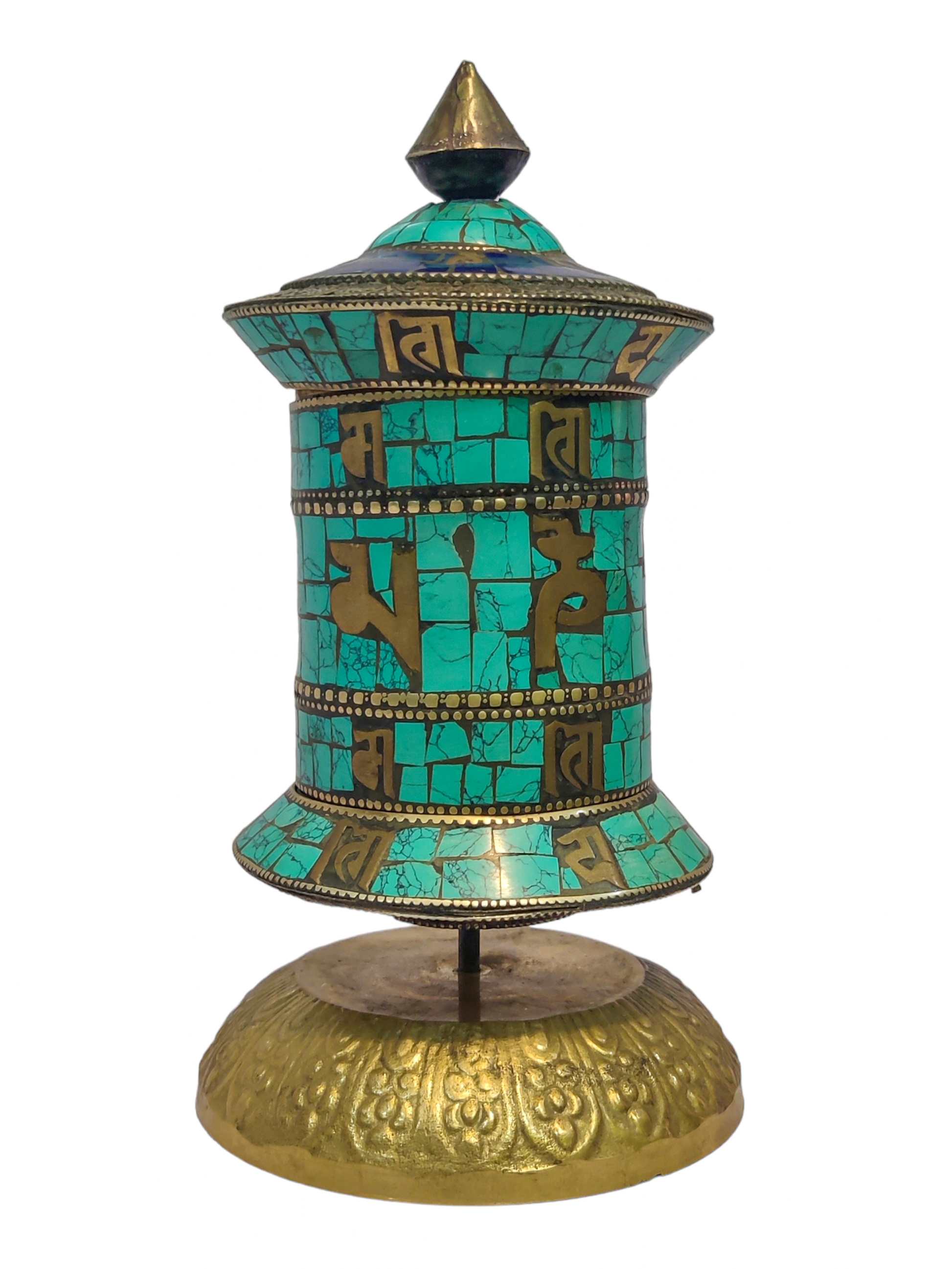 Table Top Prayer Wheel, Buddhist Handmade Prayer Wheel With Carved Mantra