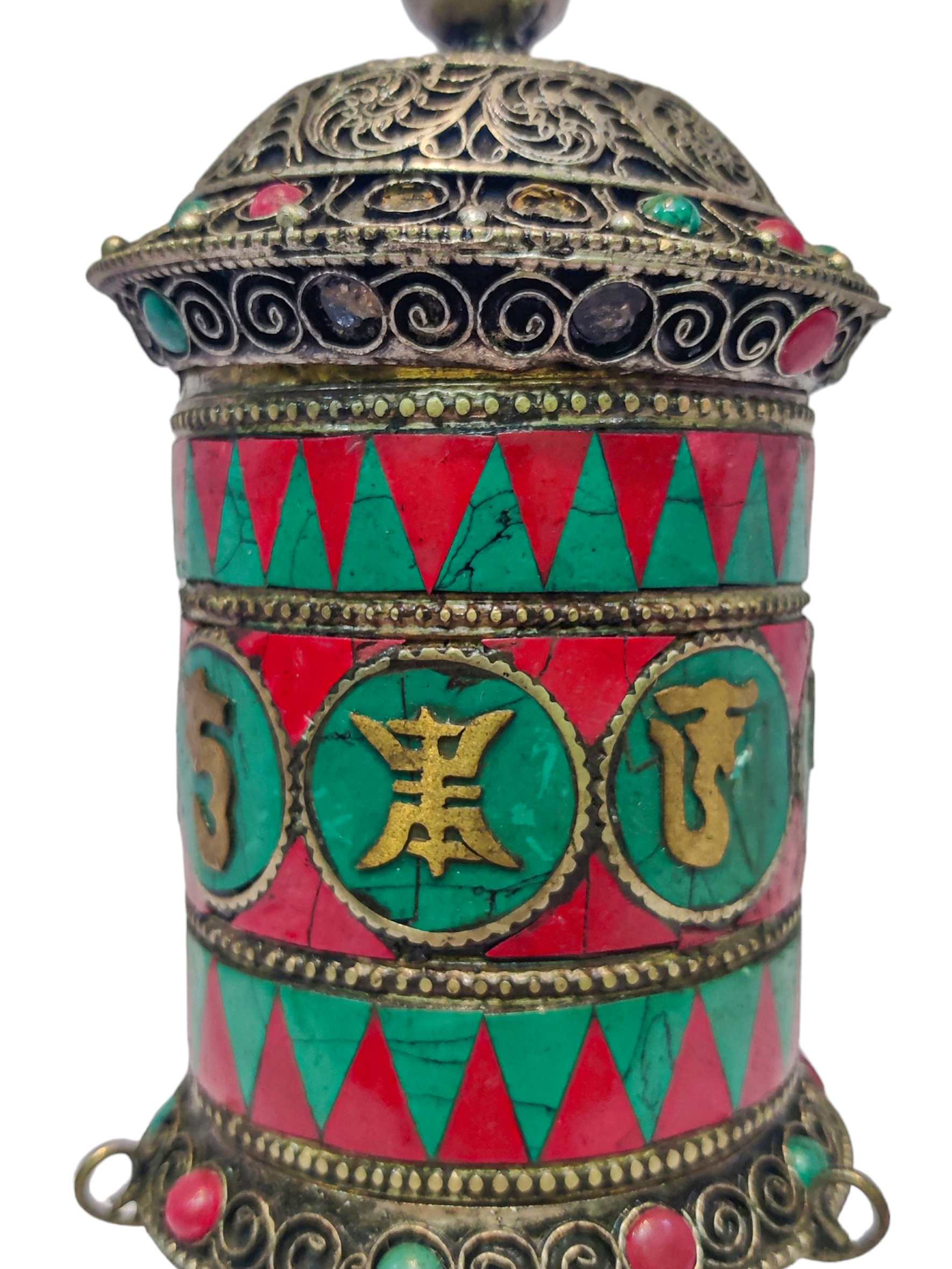 Table Top Prayer Wheel, Buddhist Handmade Prayer Wheel With Carved Mantra