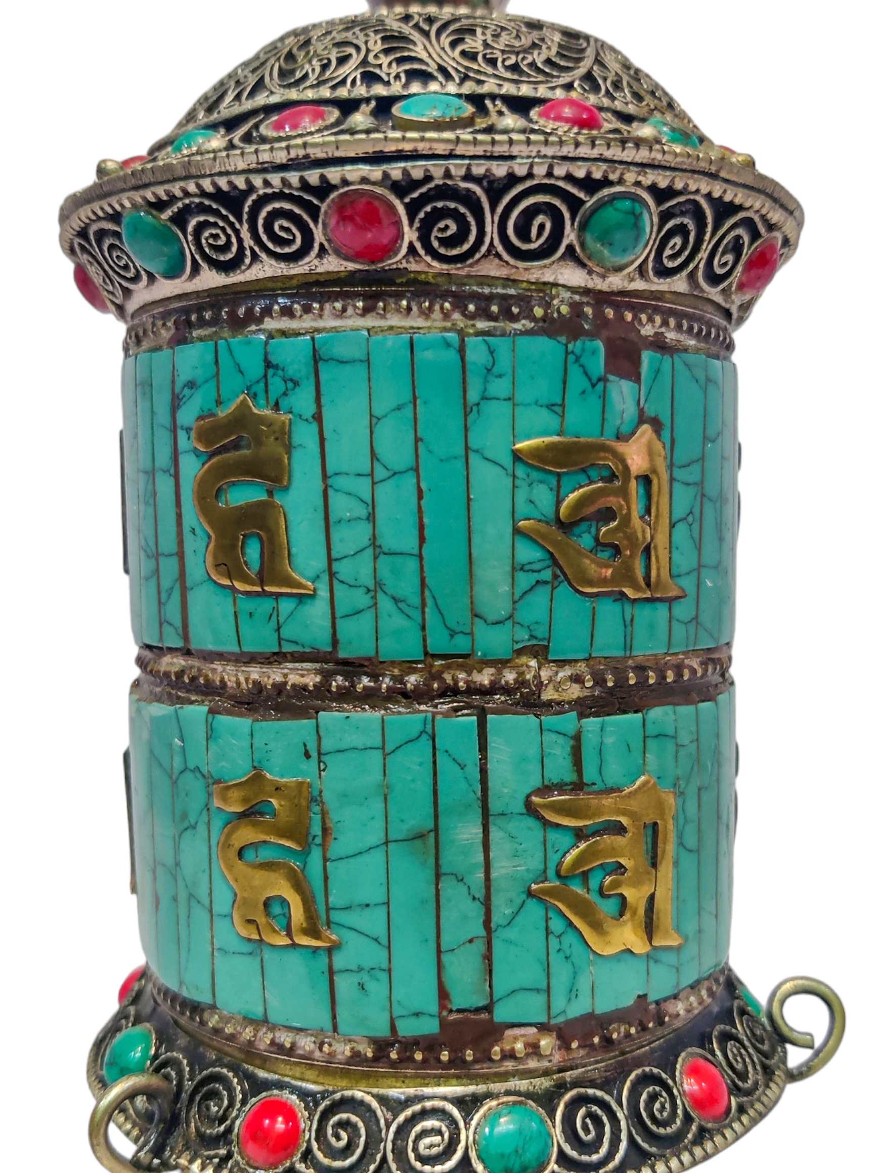 Table Top Prayer Wheel, Buddhist Handmade Prayer Wheel With Carved Mantra