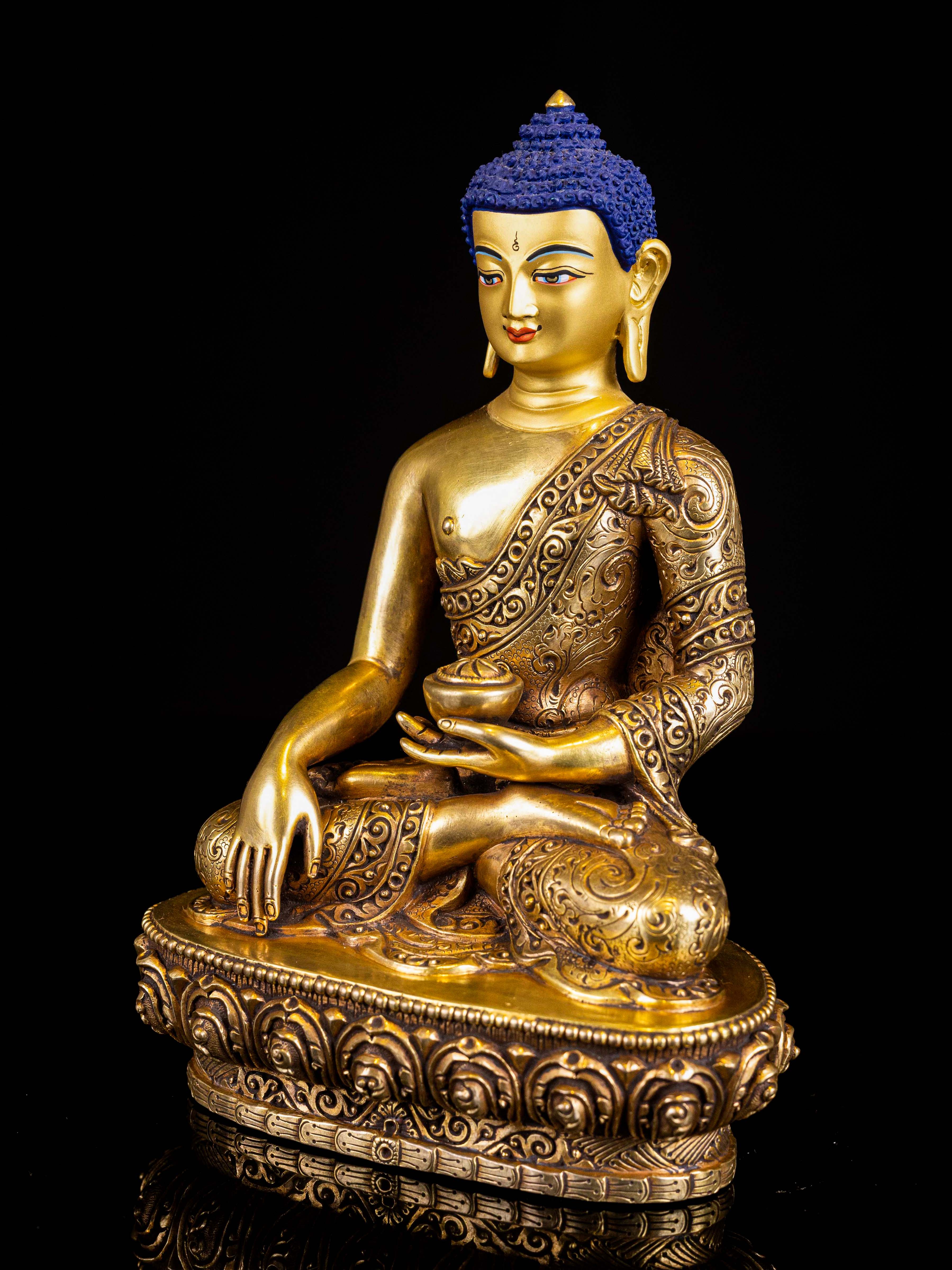 shakyamuni Buddha, Buddhist Handmade Statue, full Gold Plated, face Painted