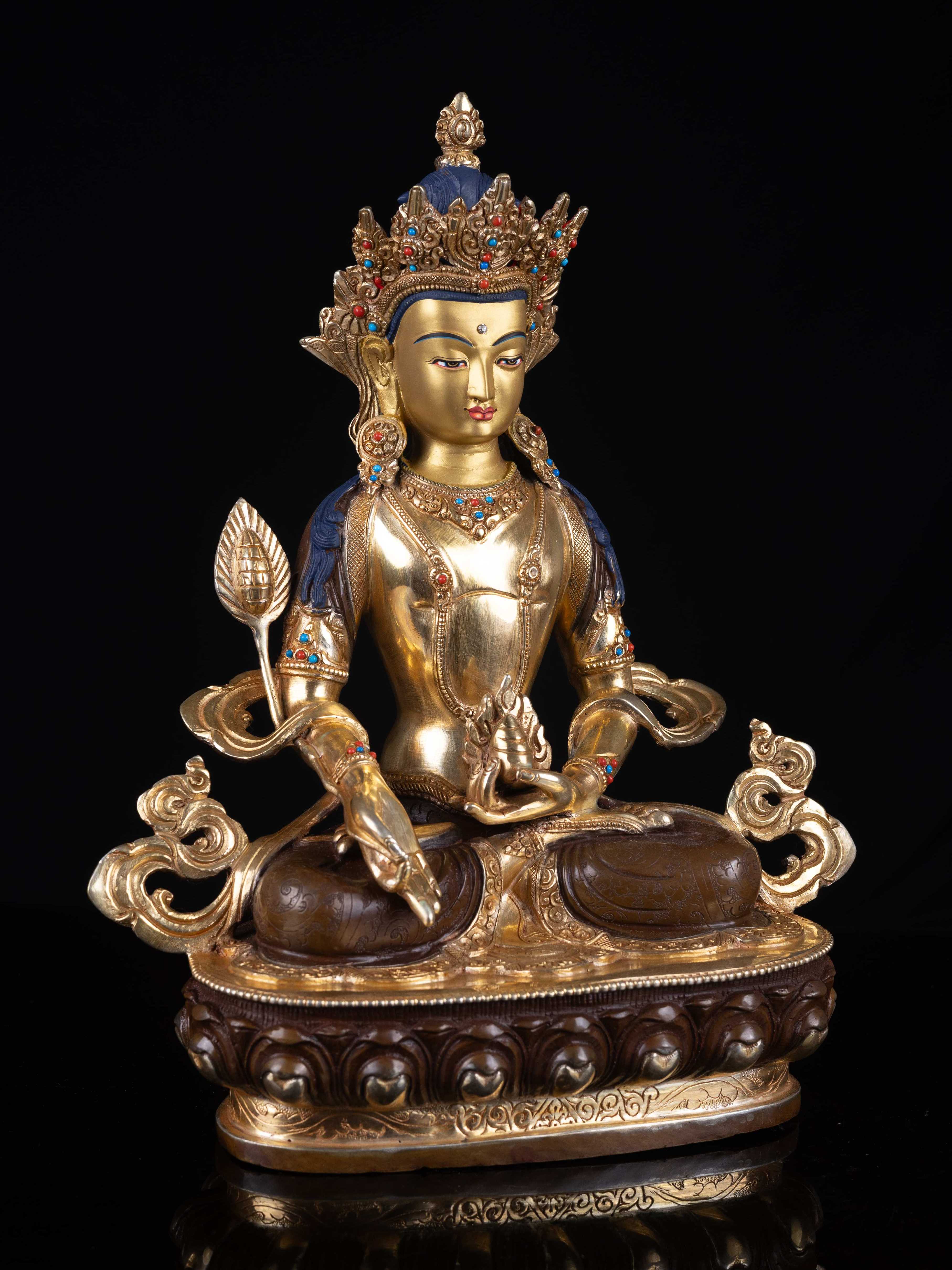 ksitigarbha, Buddhist Handmade Statue, full Gold Plated, face Painted