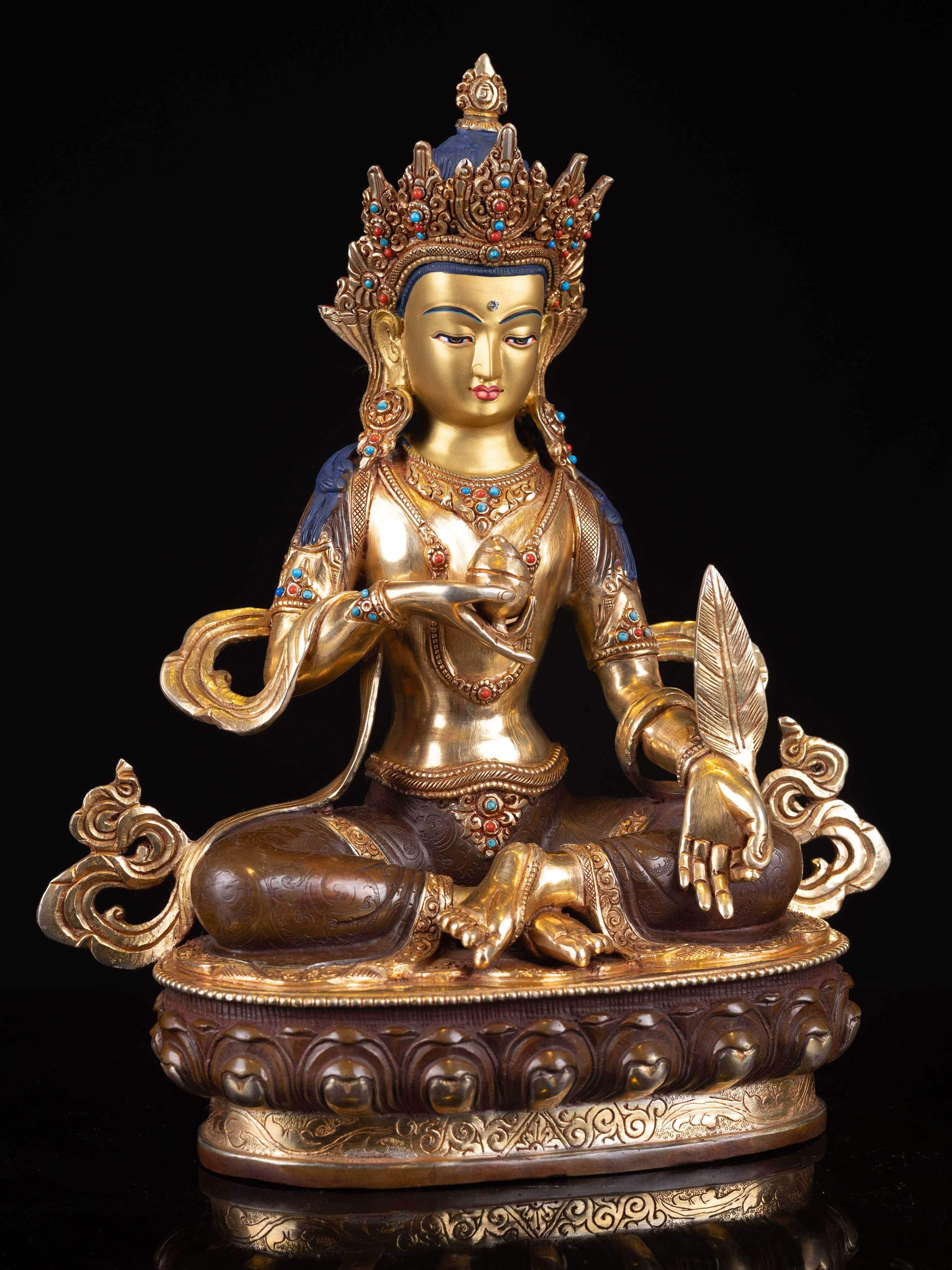 ksitigarbha, Buddhist Handmade Statue, full Gold Plated, face Painted