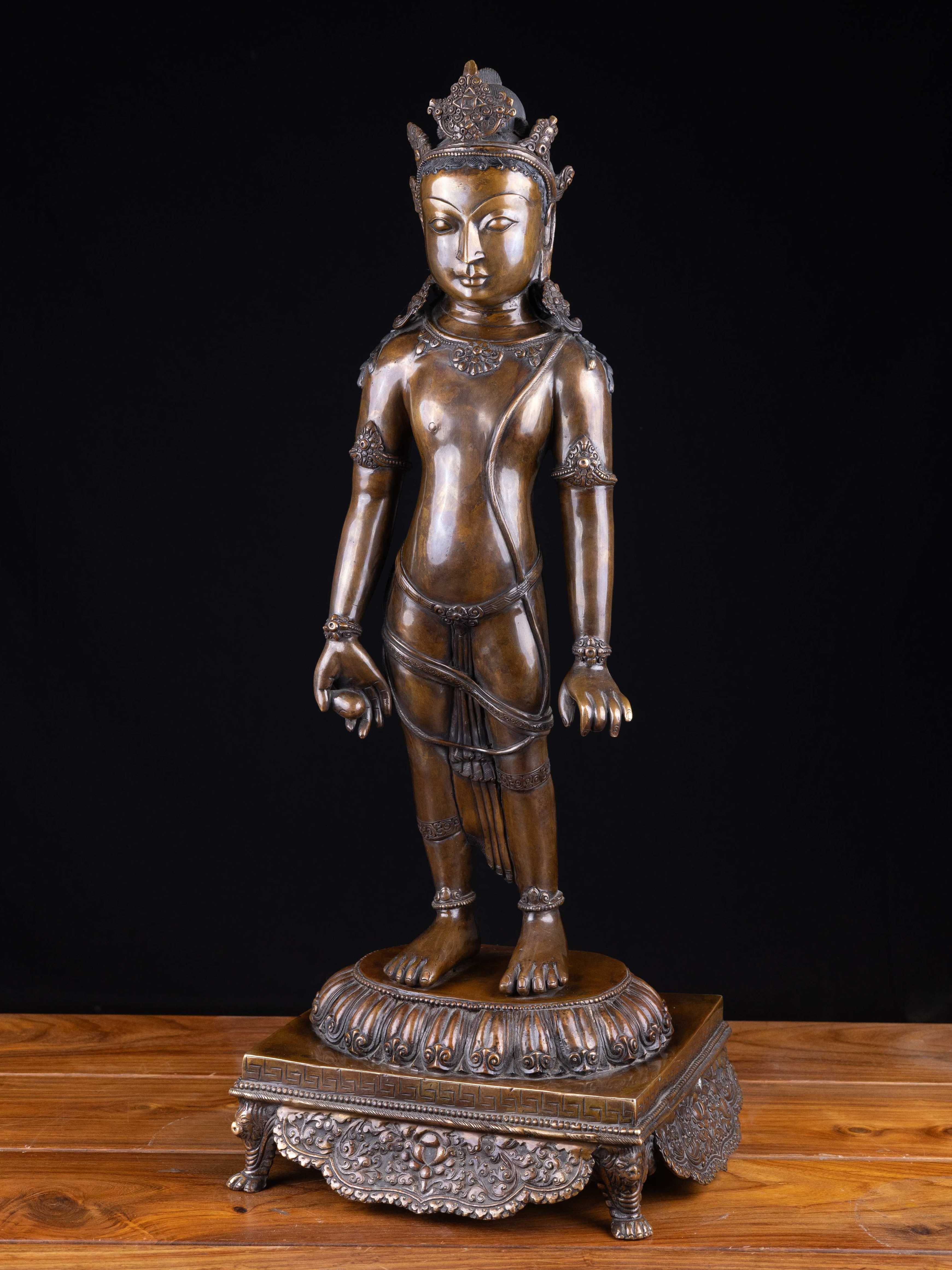 padmapani Lokeshvara, Buddhist Handmade Statue, chocolate Oxidized