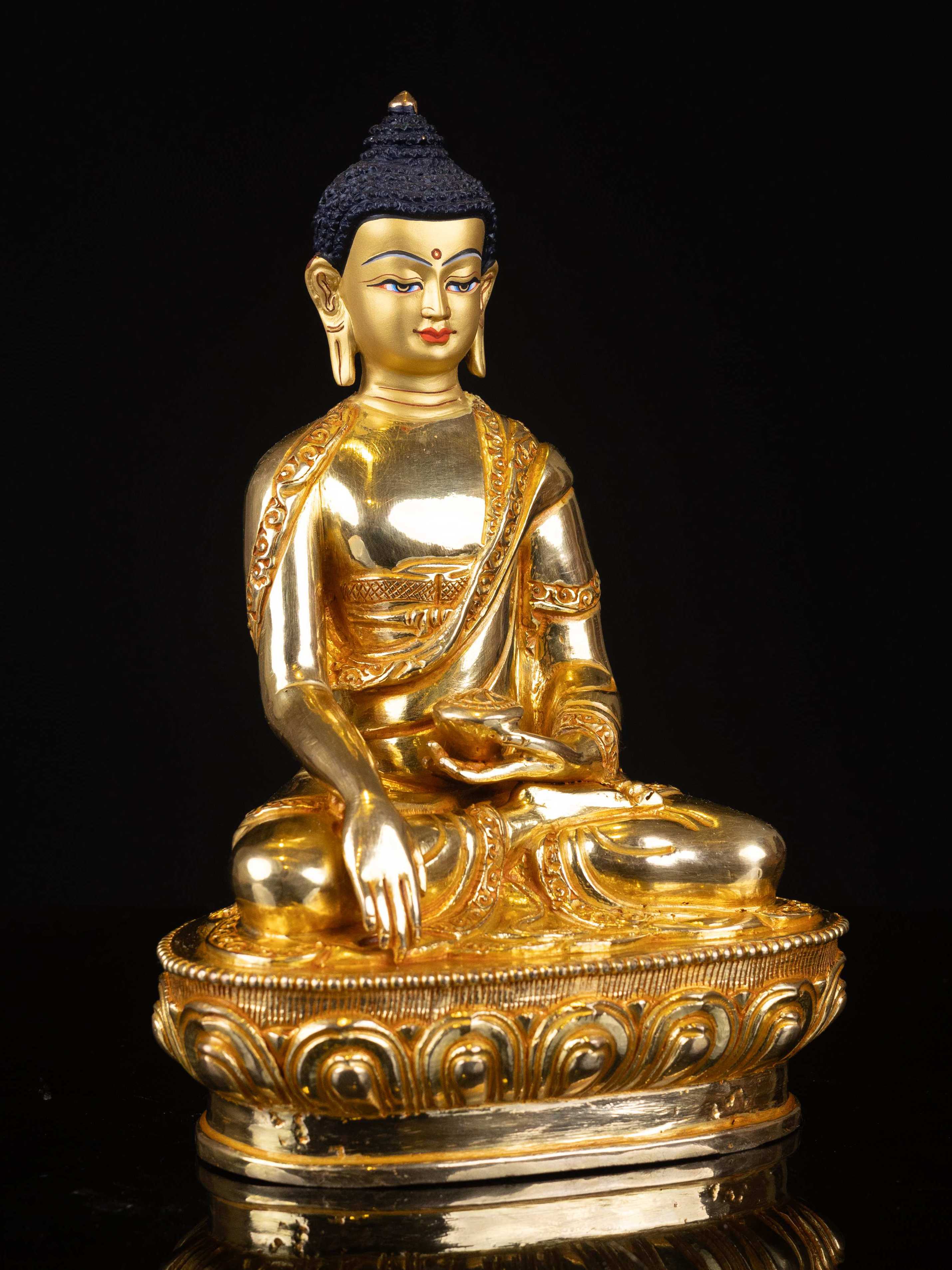 shakyamuni Buddha, Buddhist Handmade Statue, full Gold Plated, face Painted