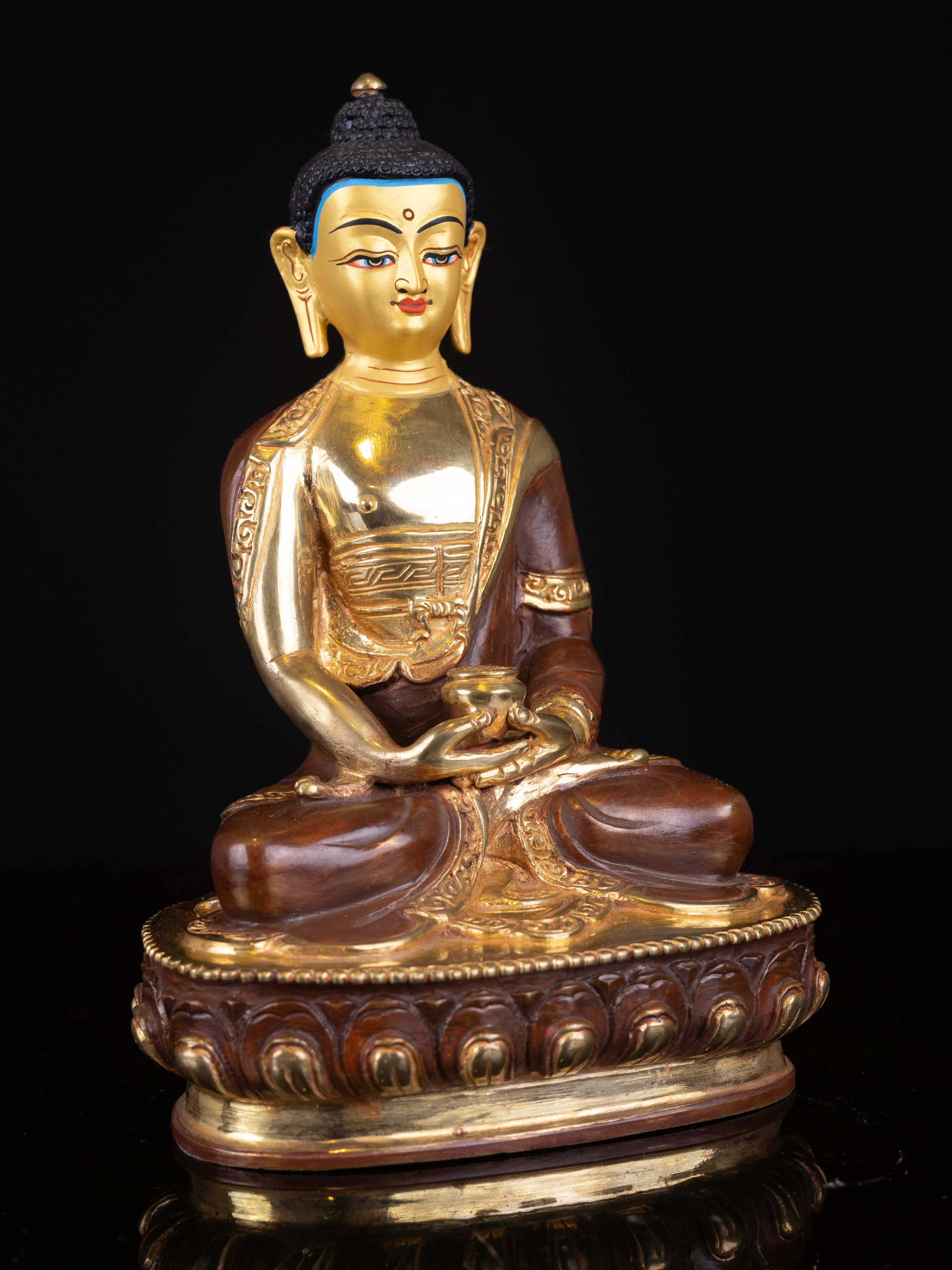 amitabha Buddha, Buddhist Handmade Statue, full Gold Plated, face Painted