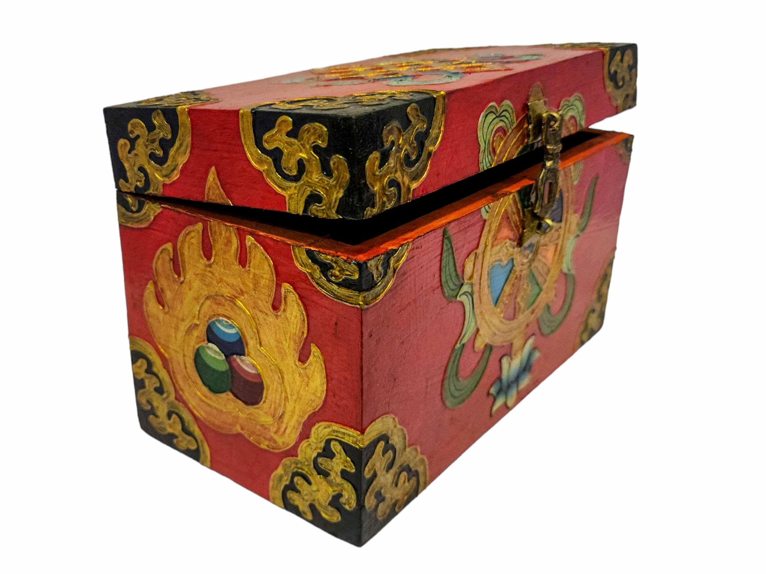 Tibetan Ritual Wooden Box, Traditional Color Painted