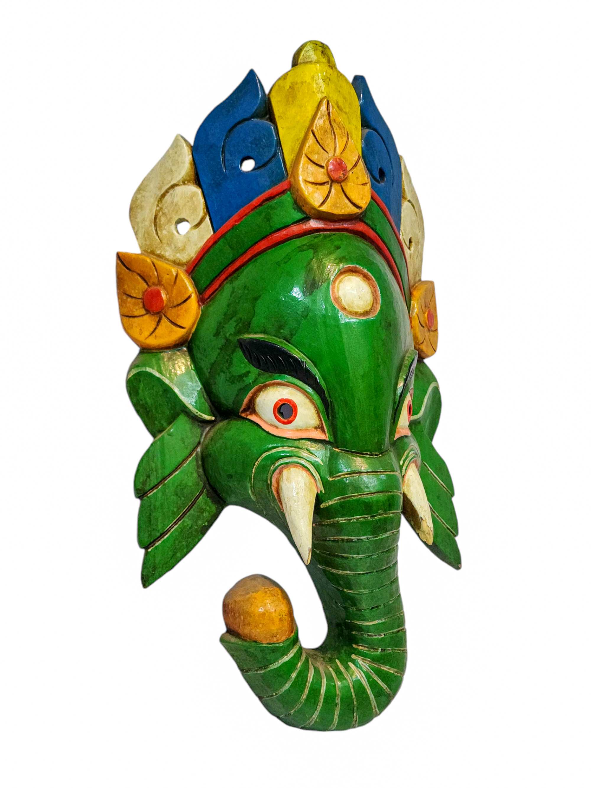 ganesh, Handmade Wooden Mask, Wall Hanging, painted, Poplar Wood