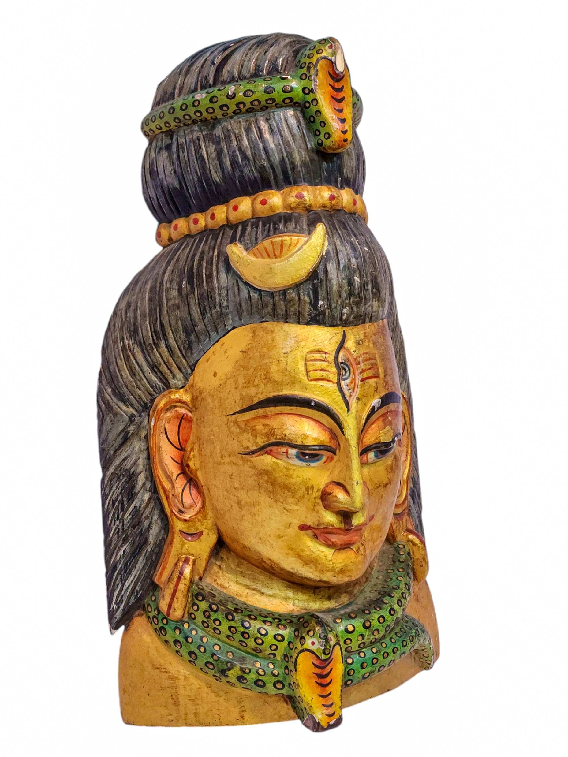 shiva, Handmade Wooden Mask, Wall Hanging, painted, Poplar Wood