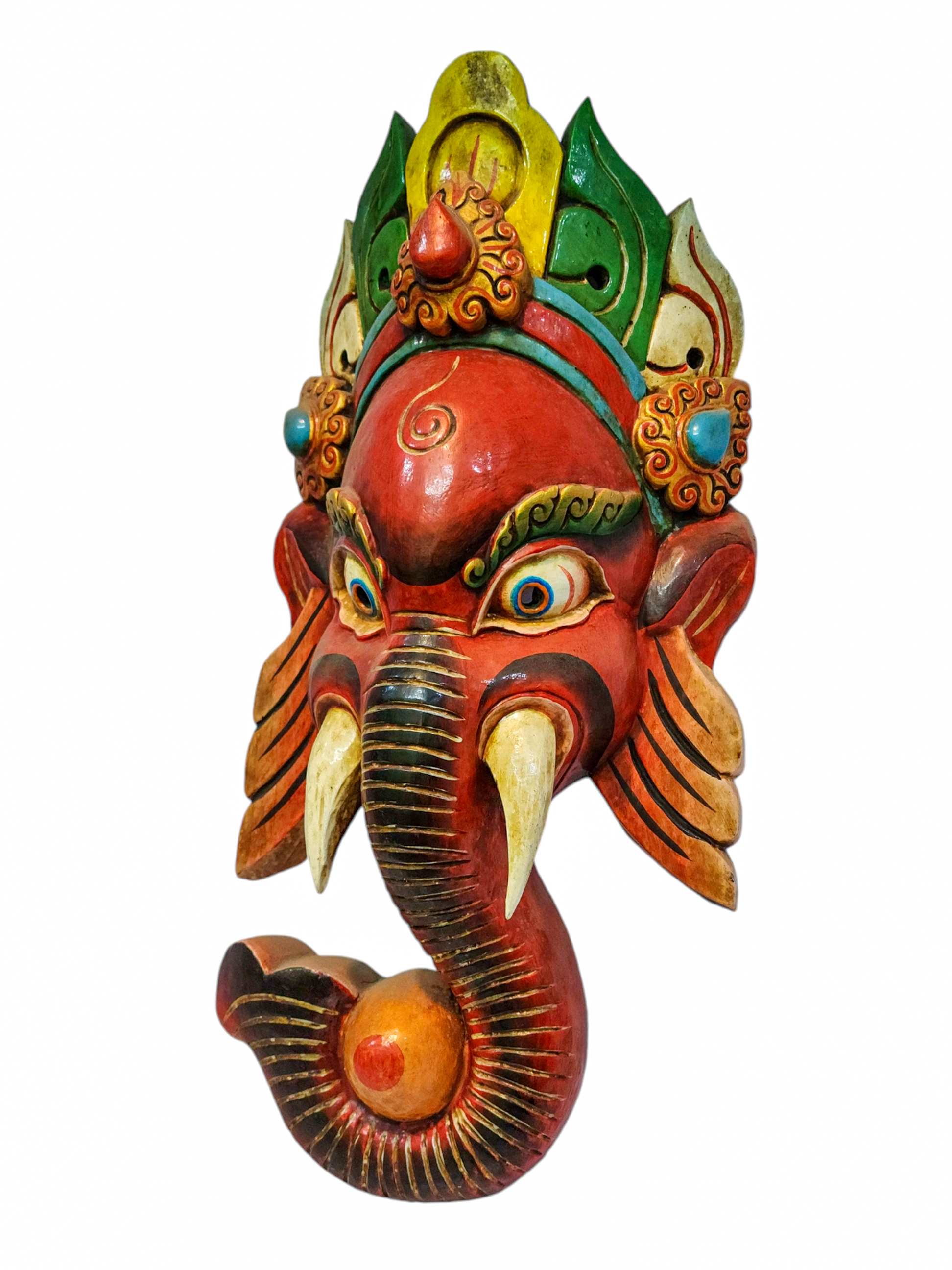 ganesh, Handmade Wooden Mask, Wall Hanging, painted, Poplar Wood