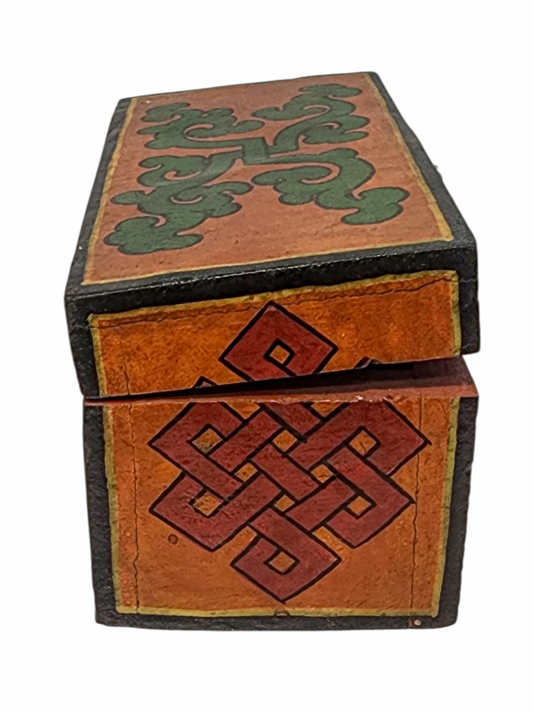 Tibetan Ritual Wooden Omph Box, Traditional Color Painted