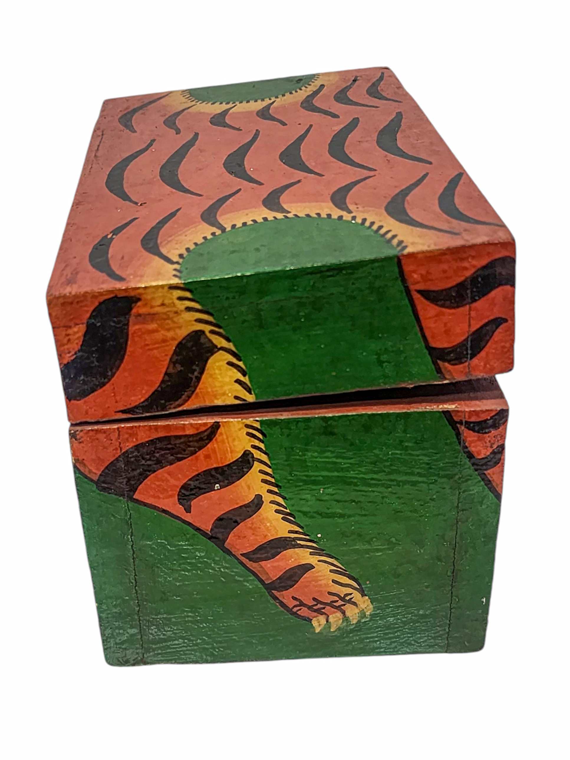 Tibetan Ritual Wooden Tiger Box, Traditional Color Painted