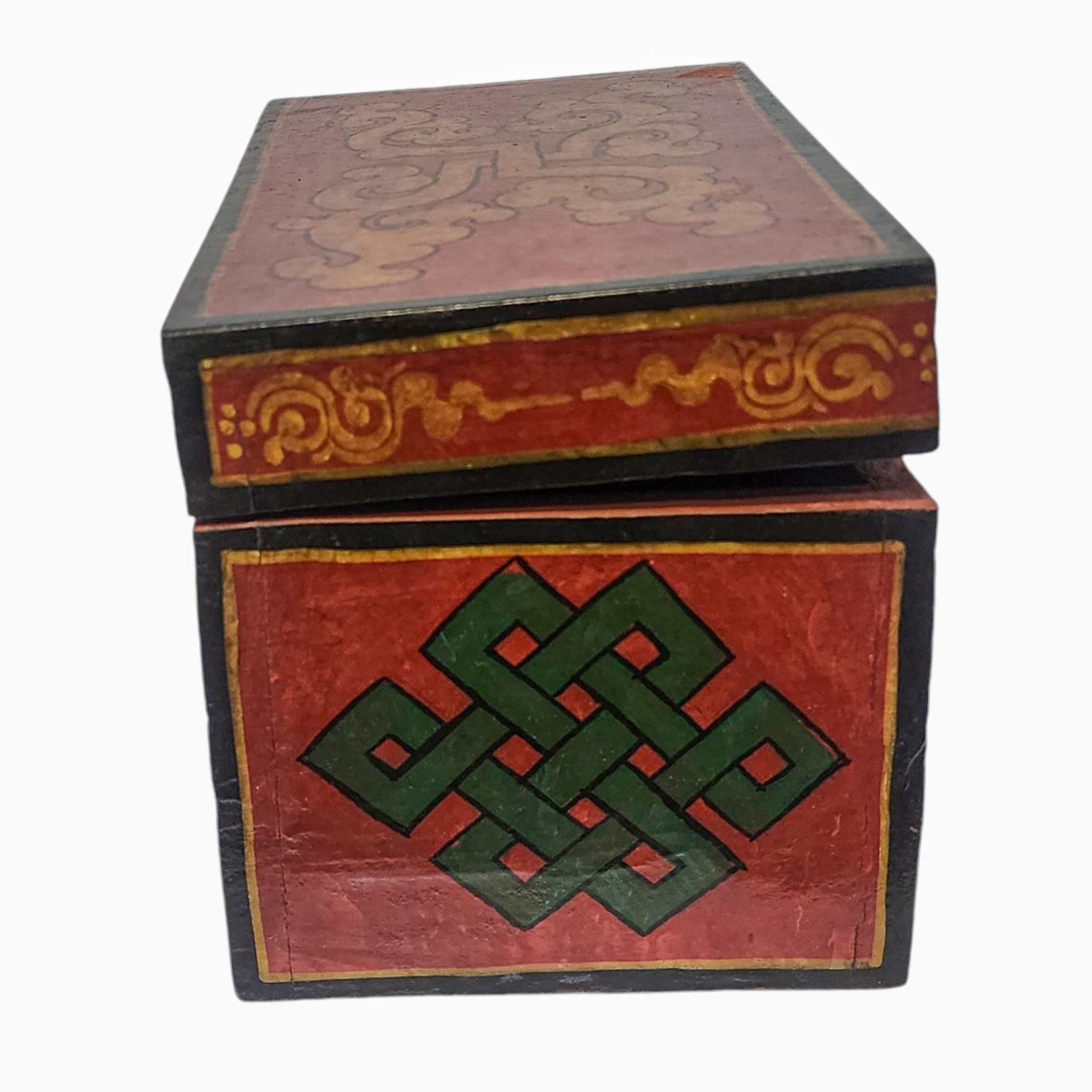 Tibetan Ritual Wooden Tiger Box, Traditional Color Painted