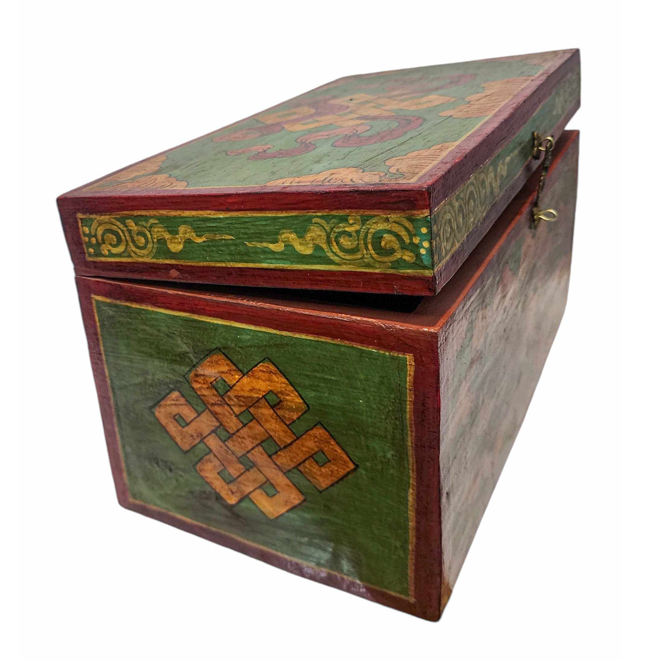 Tibetan Ritual Wooden Dragon Box, Traditional Color Painted