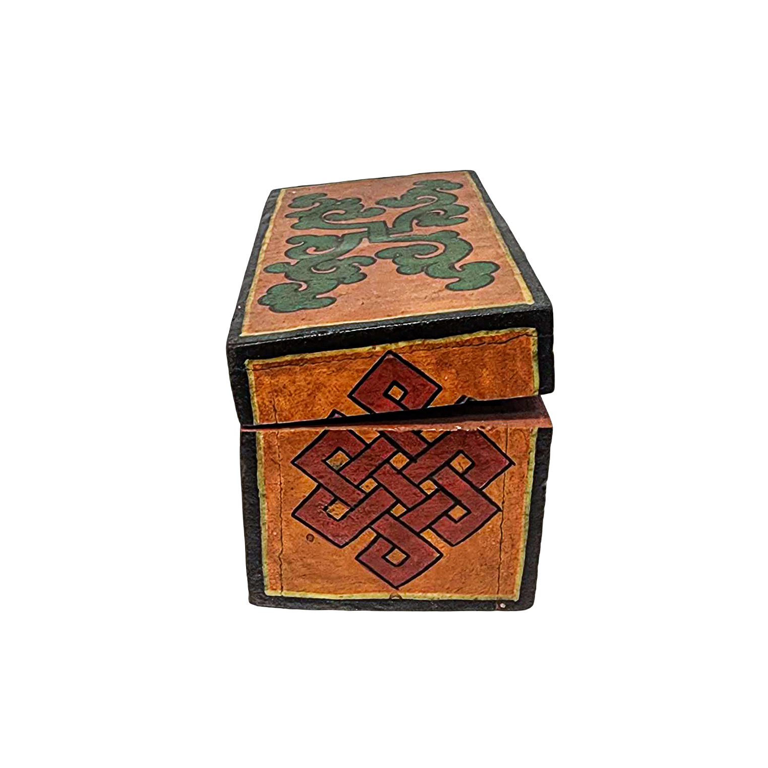 Tibetan Ritual Wooden Omph Box, Traditional Color Painted