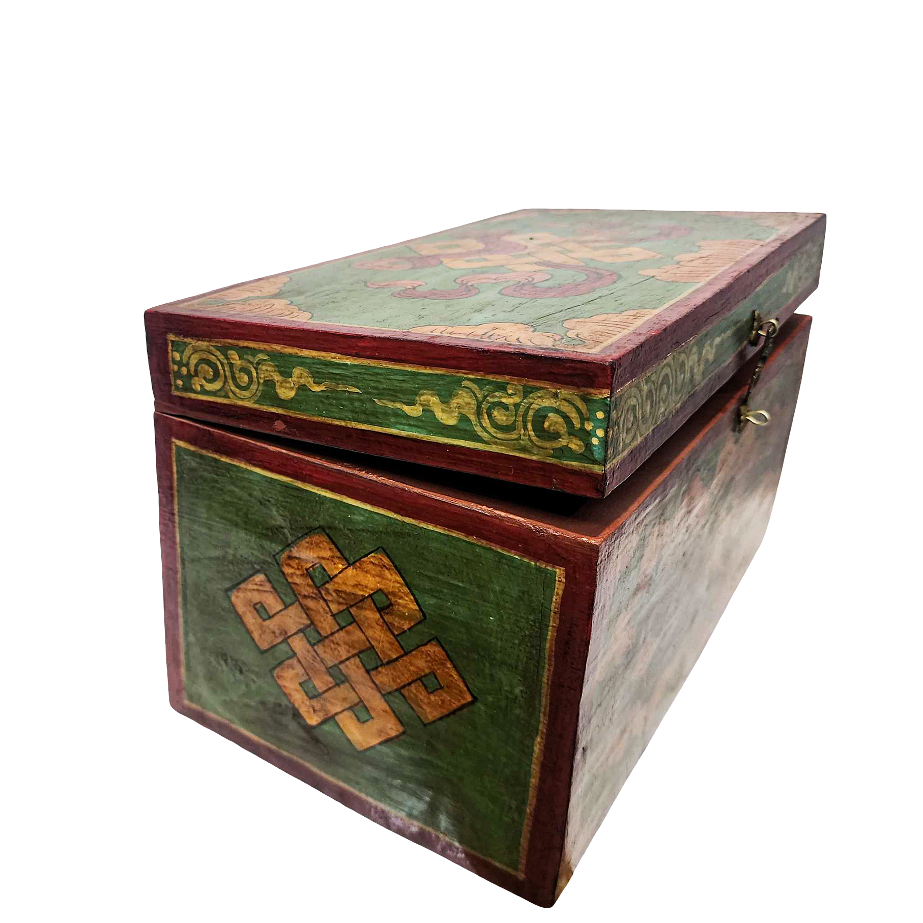 Tibetan Ritual Wooden Dragon Box, Traditional Color Painted