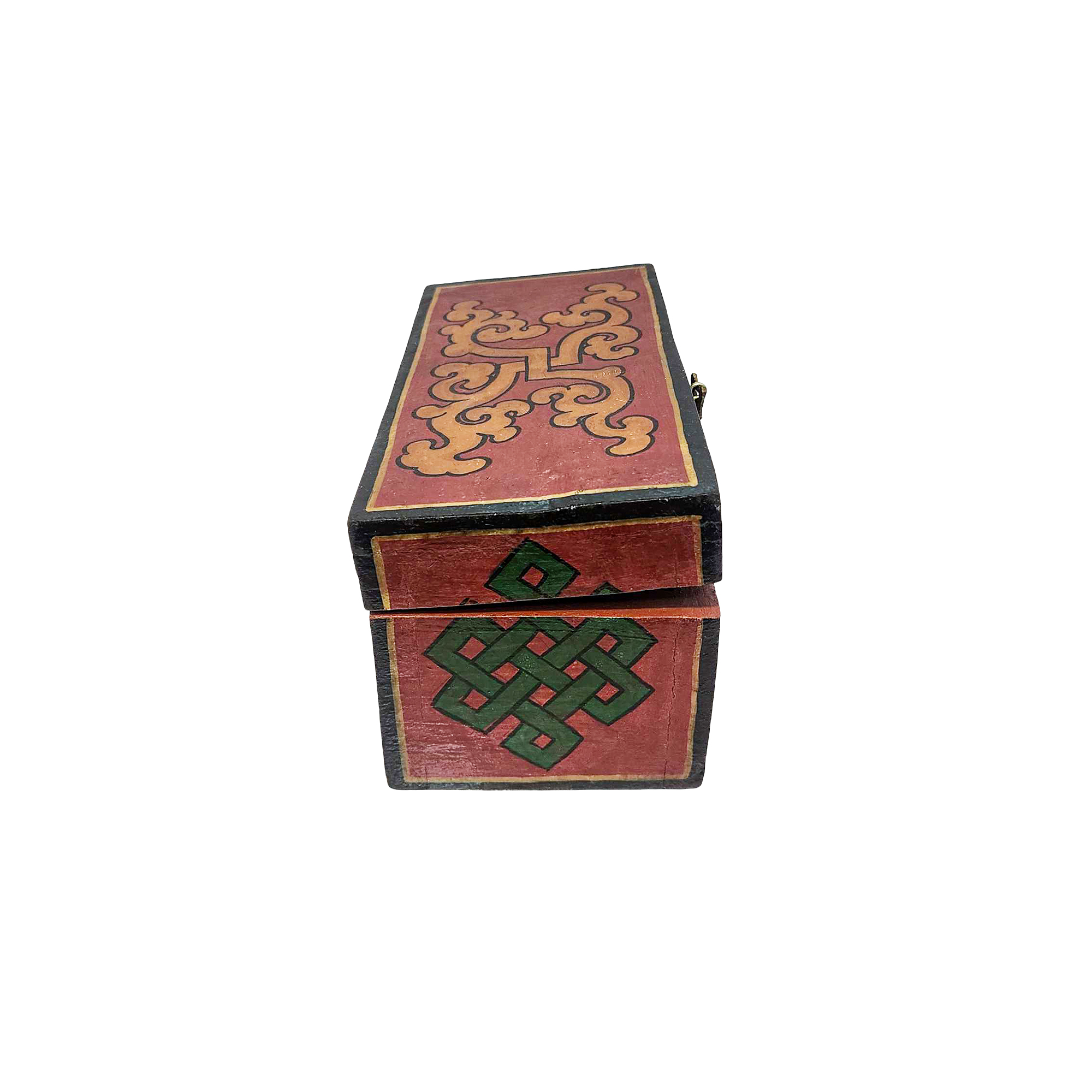 Tibetan Ritual Wooden Omph Box, Traditional Color Painted