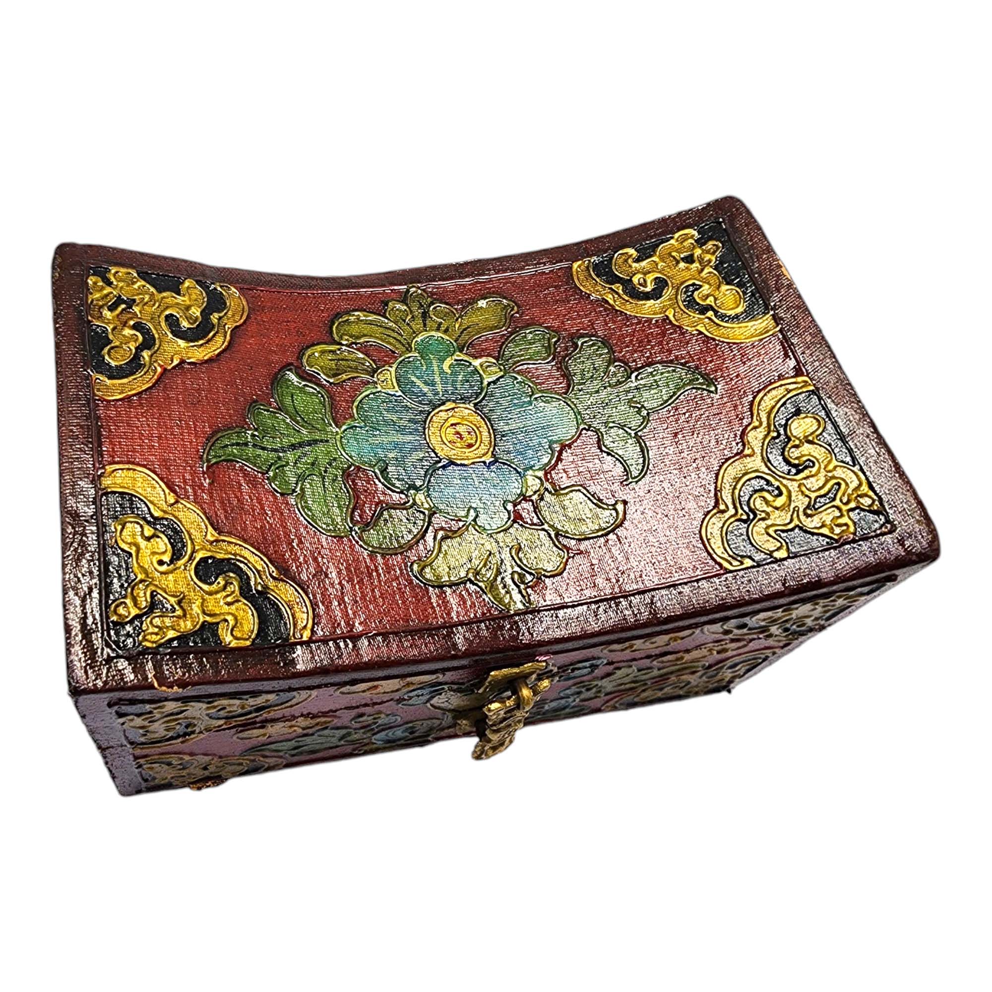 Buddhist Wooden Box, Tibetan Style <span Style=