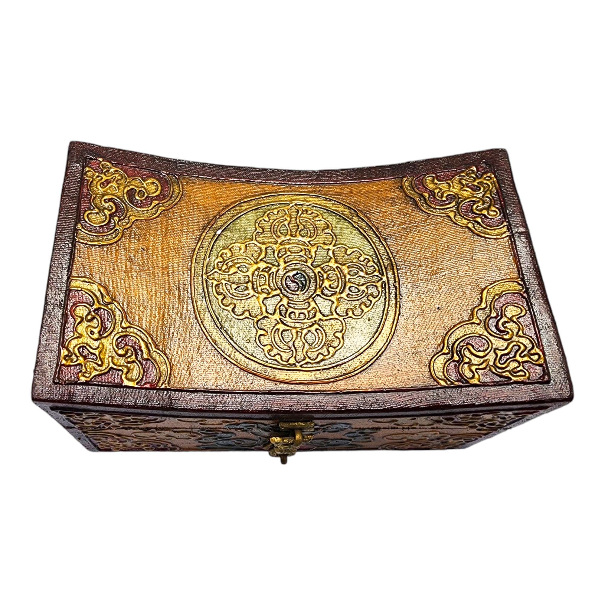 Buddhist Wooden Box, Tibetan Style <span Style=