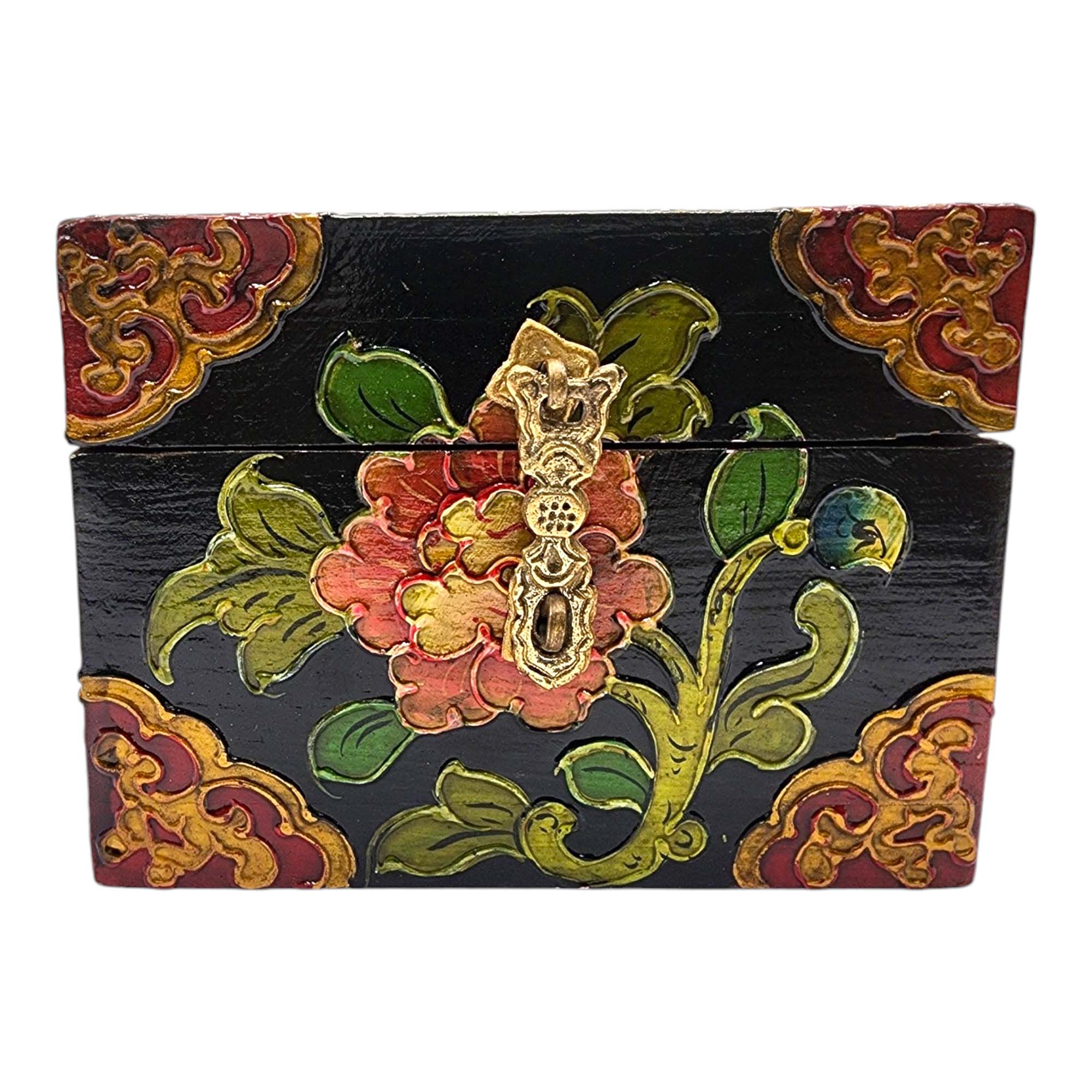 Buddhist Wooden Box, Tibetan Style <span Style=