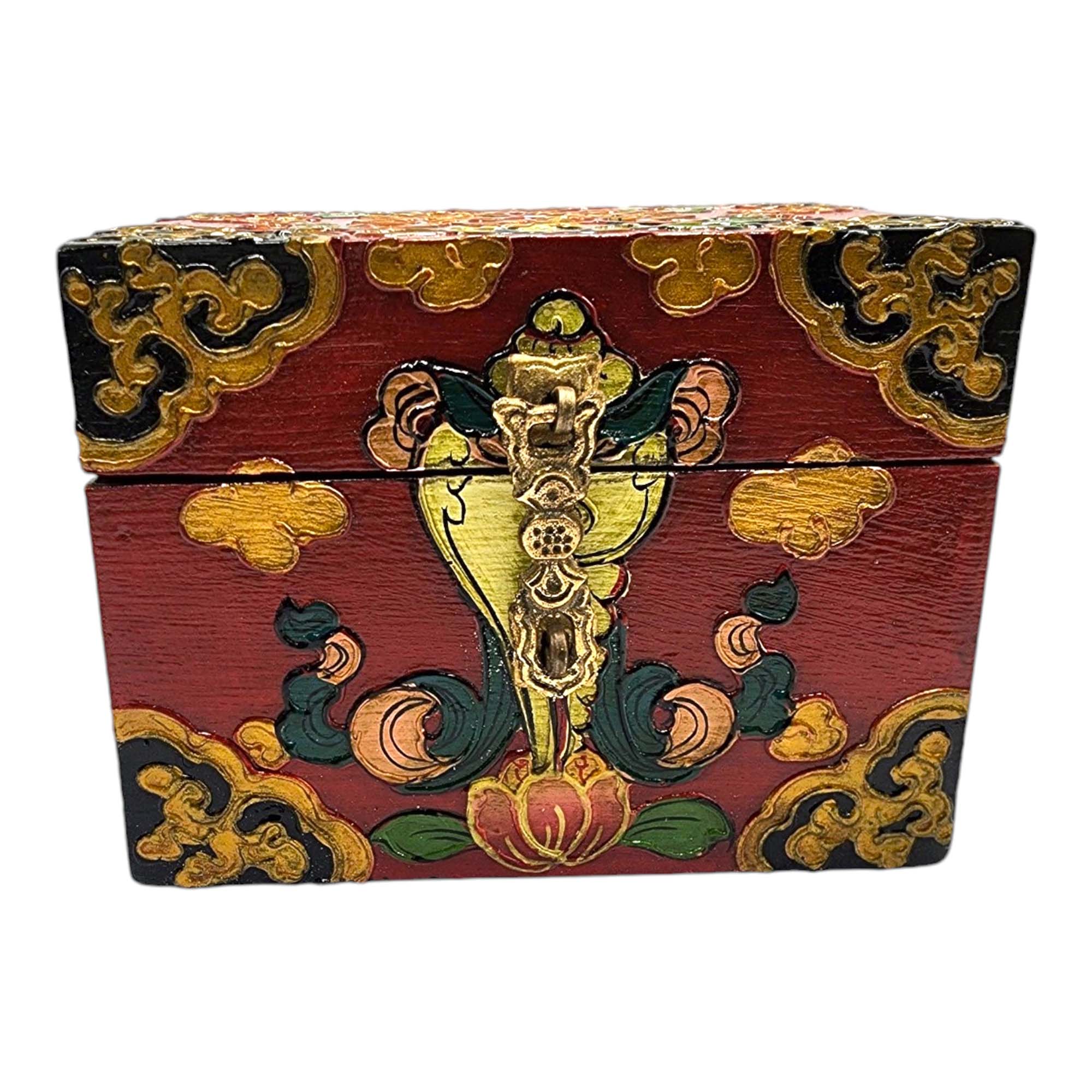 Buddhist Wooden Box, Tibetan Style <span Style=