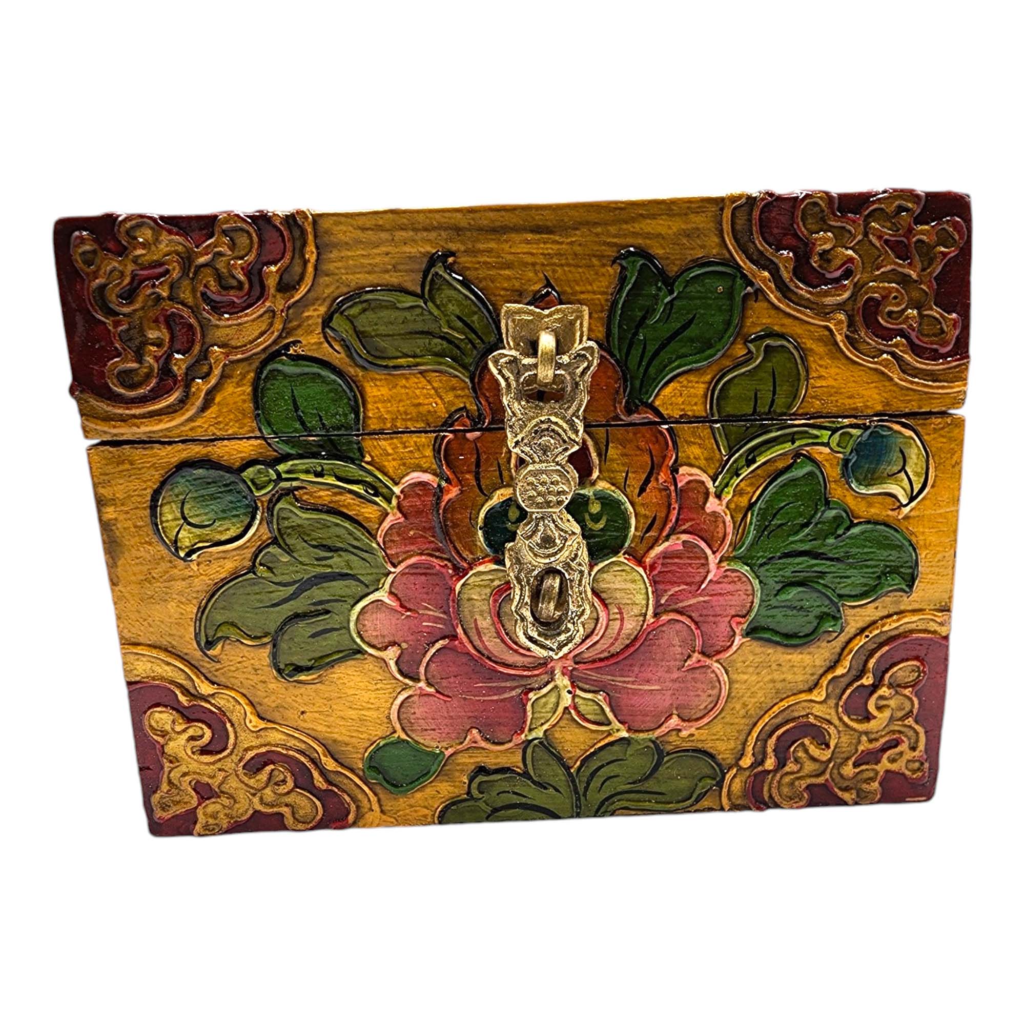 Buddhist Wooden Box, Tibetan Style <span Style=