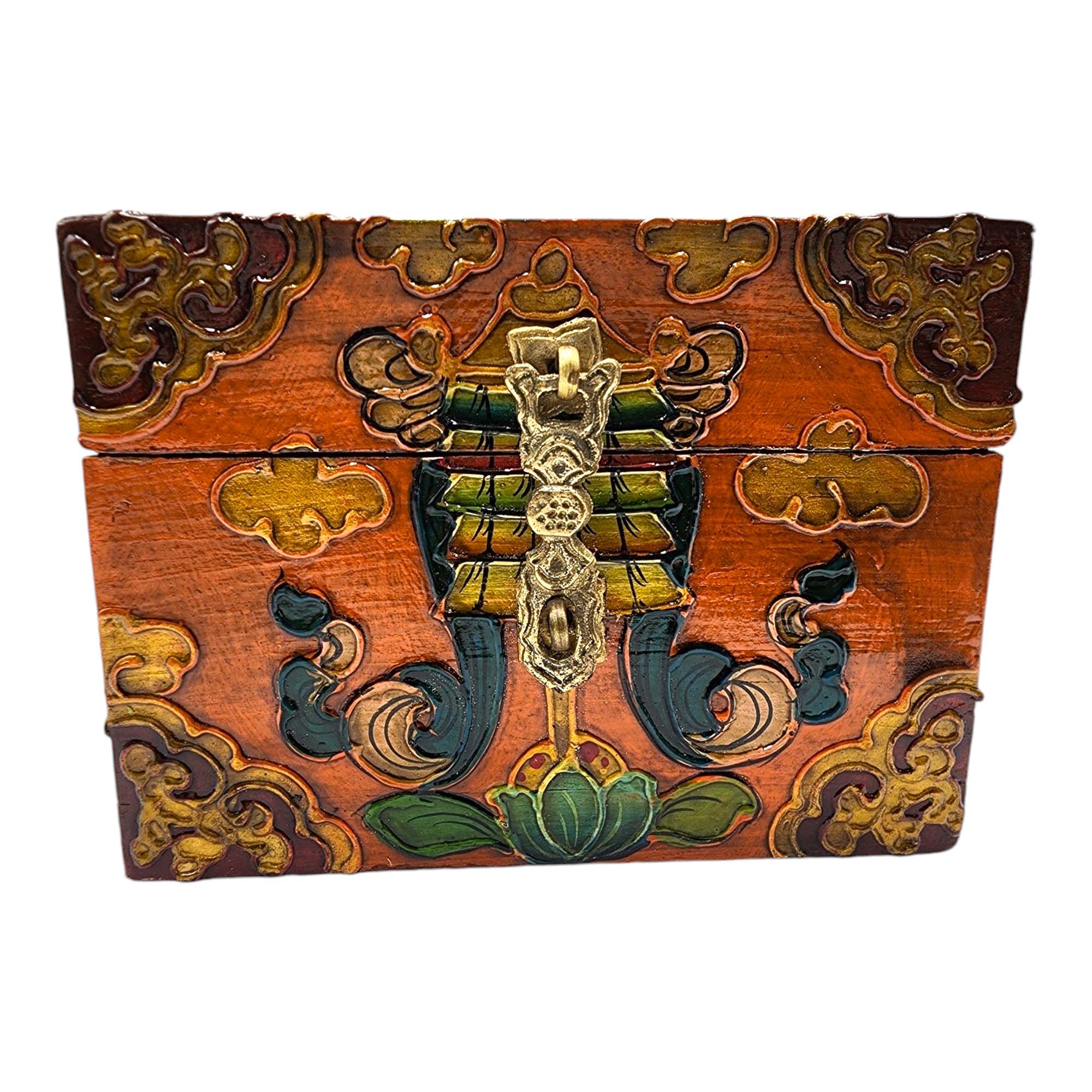 Buddhist Wooden Box, Tibetan Style <span Style=