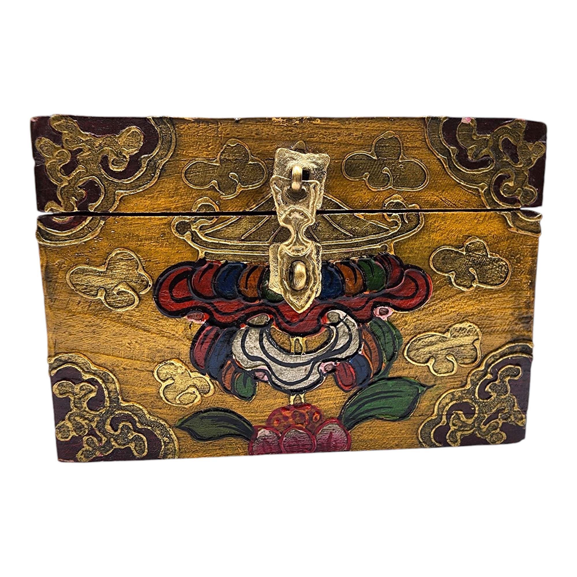 Buddhist Wooden Box, Tibetan Style <span Style=