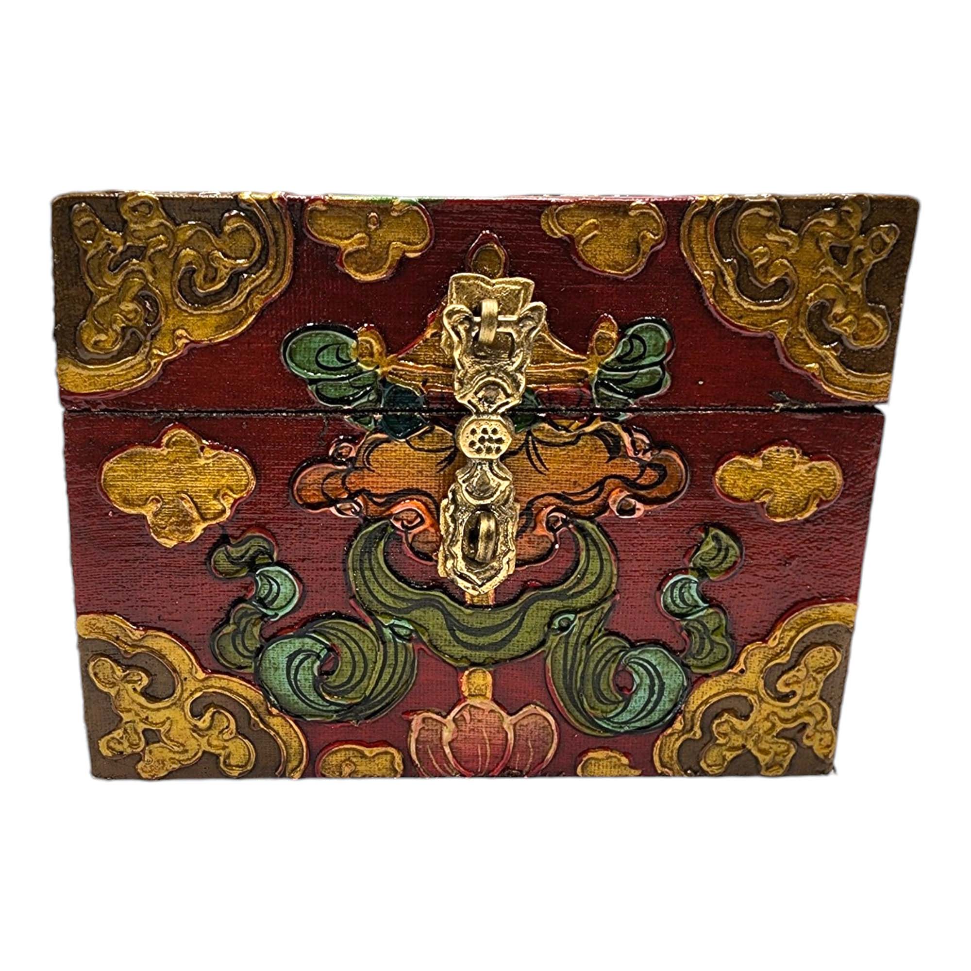 Buddhist Wooden Box, Tibetan Style <span Style=