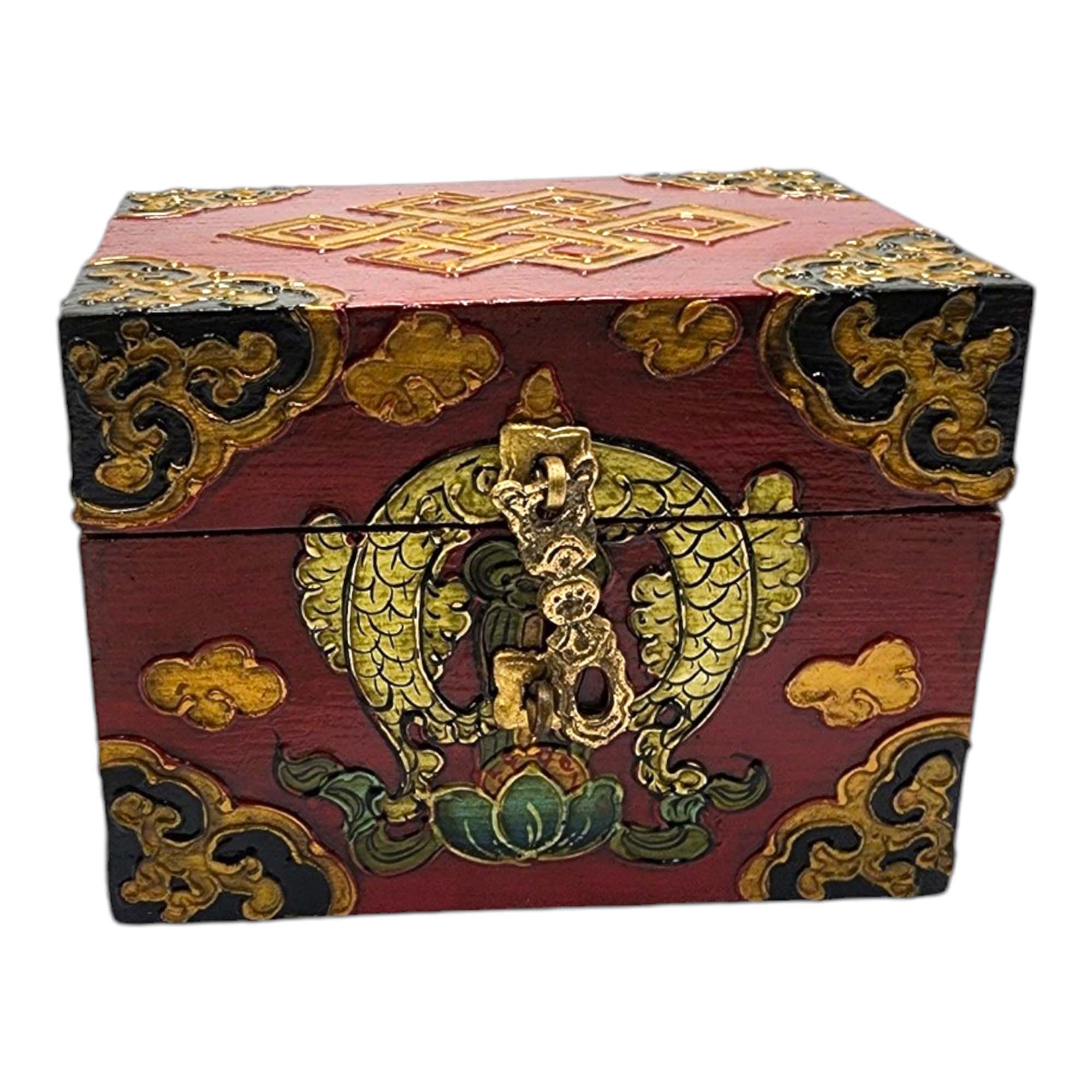 Buddhist Wooden Box, Tibetan Style <span Style=