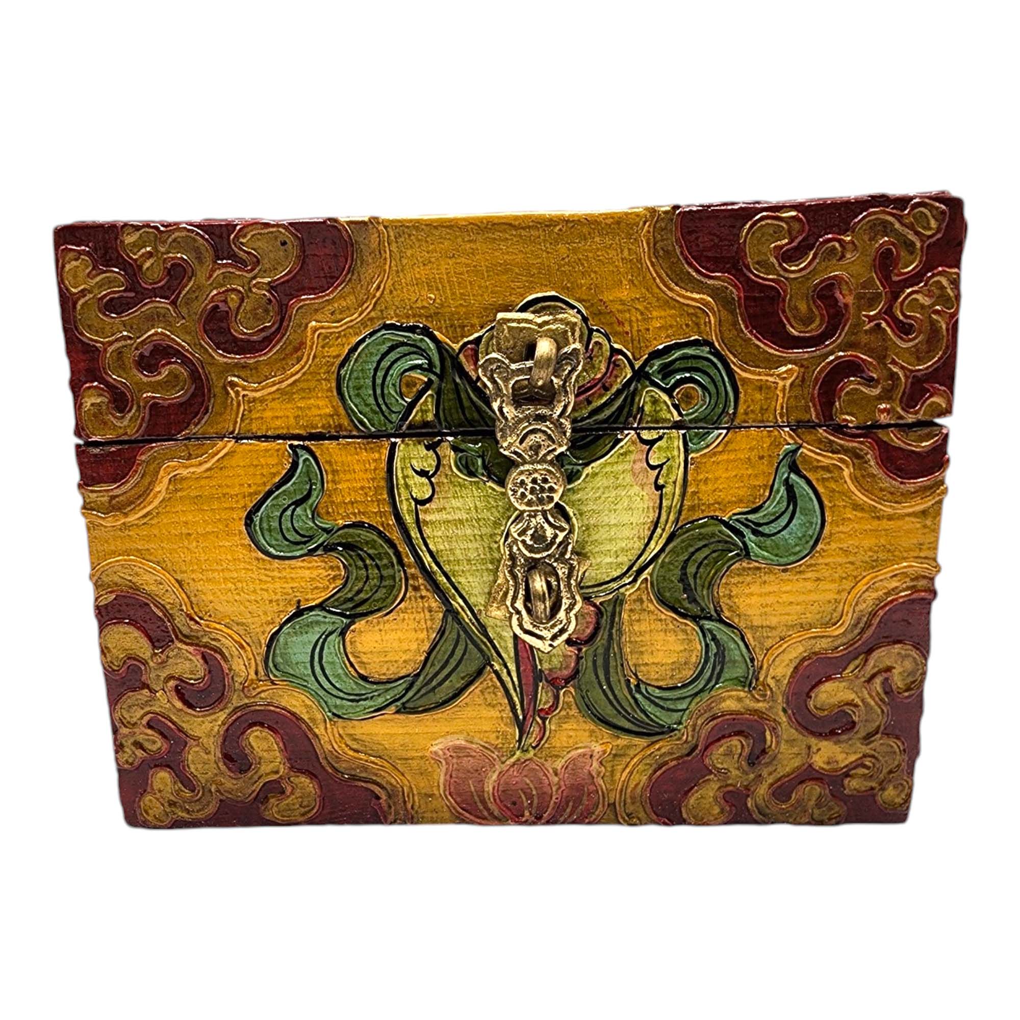 Buddhist Wooden Box, Tibetan Style <span Style=