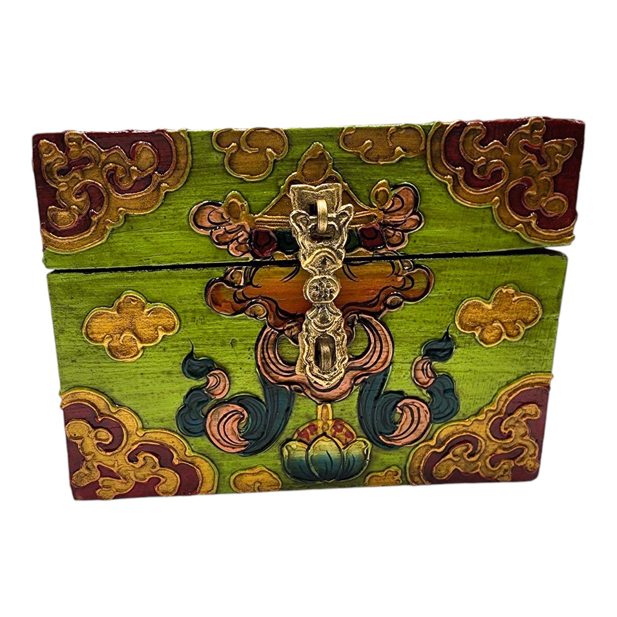 Buddhist Wooden Box, Tibetan Style <span Style=