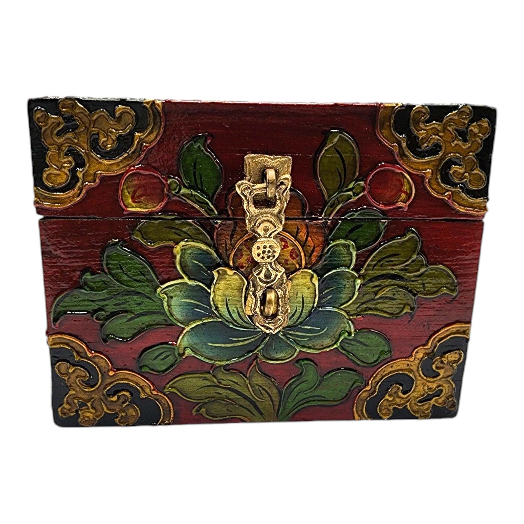 Buddhist Wooden Box, Tibetan Style <span Style=