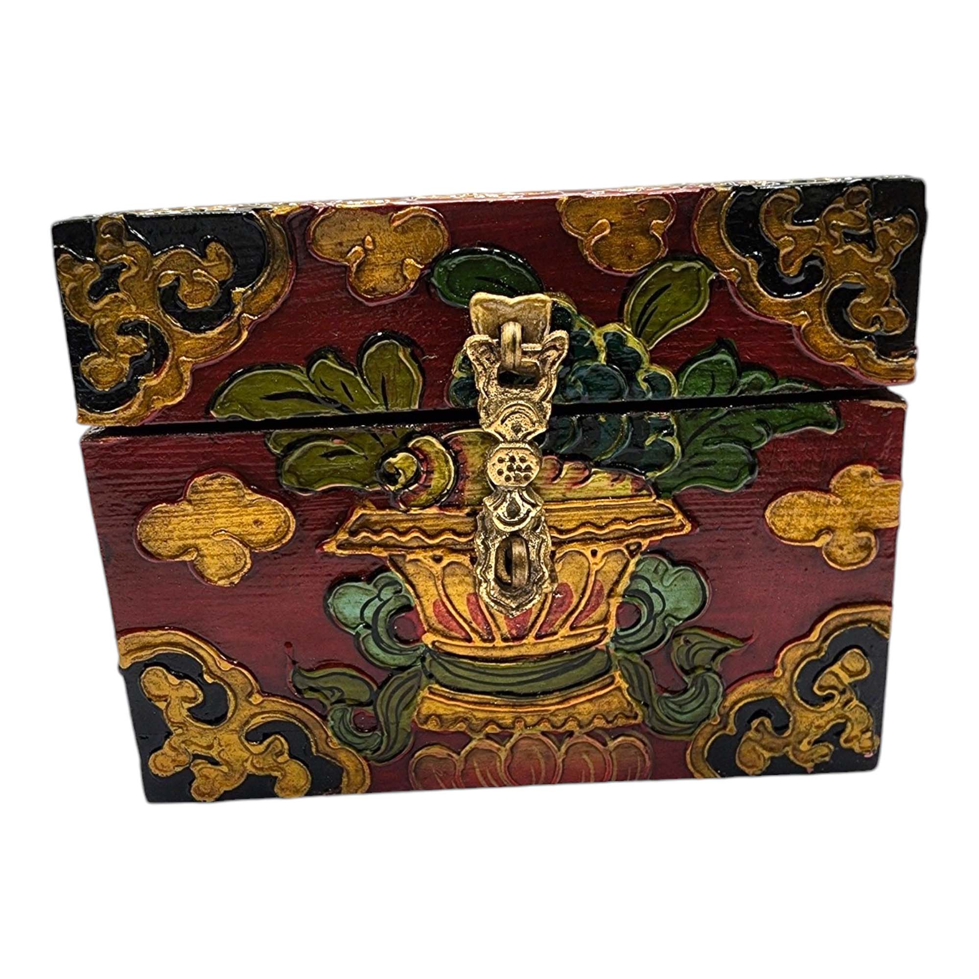 Buddhist Wooden Box, Tibetan Style <span Style=