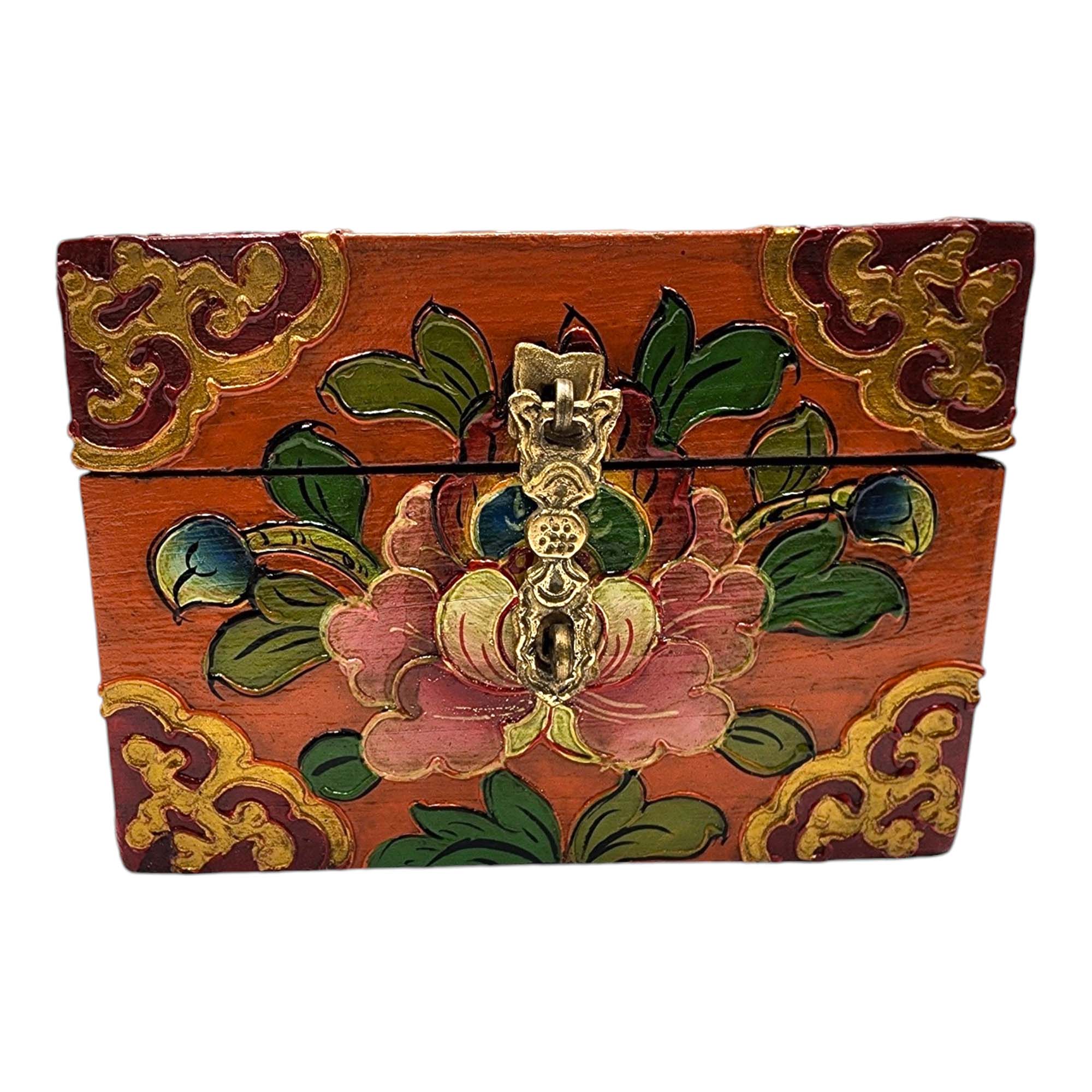 Buddhist Wooden Box, Tibetan Style <span Style=