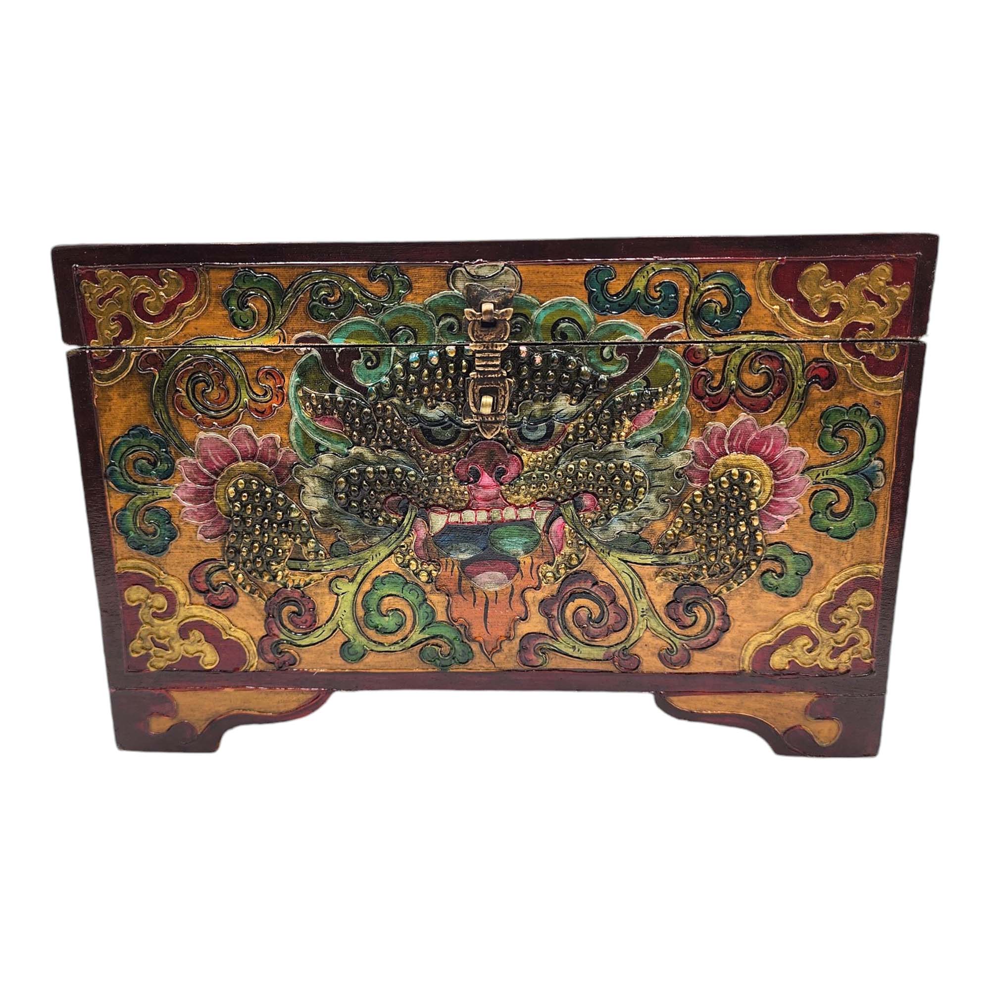 Buddhist Wooden Box, Tibetan Style <span Style=