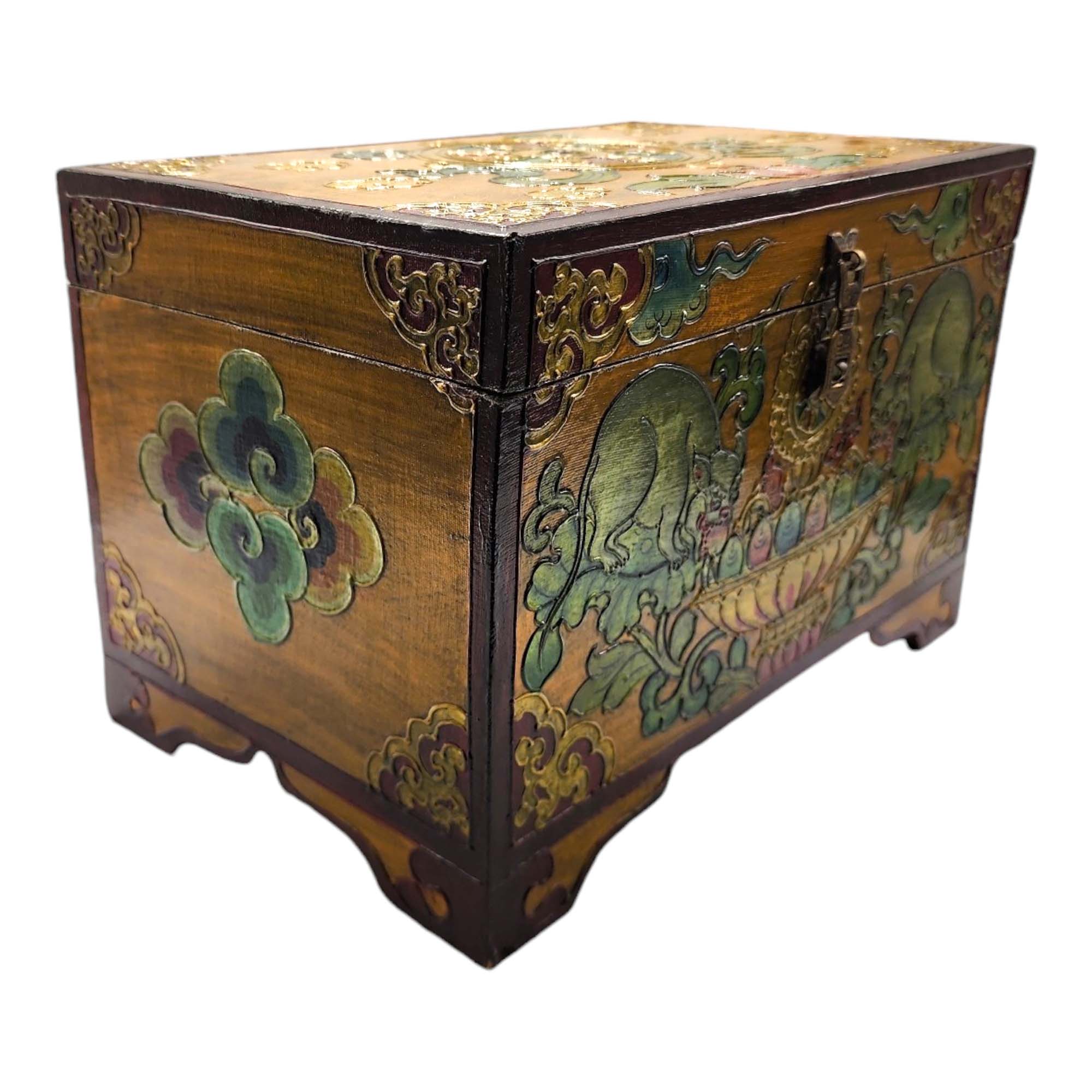 Buddhist Wooden Box, Tibetan Style <span Style=