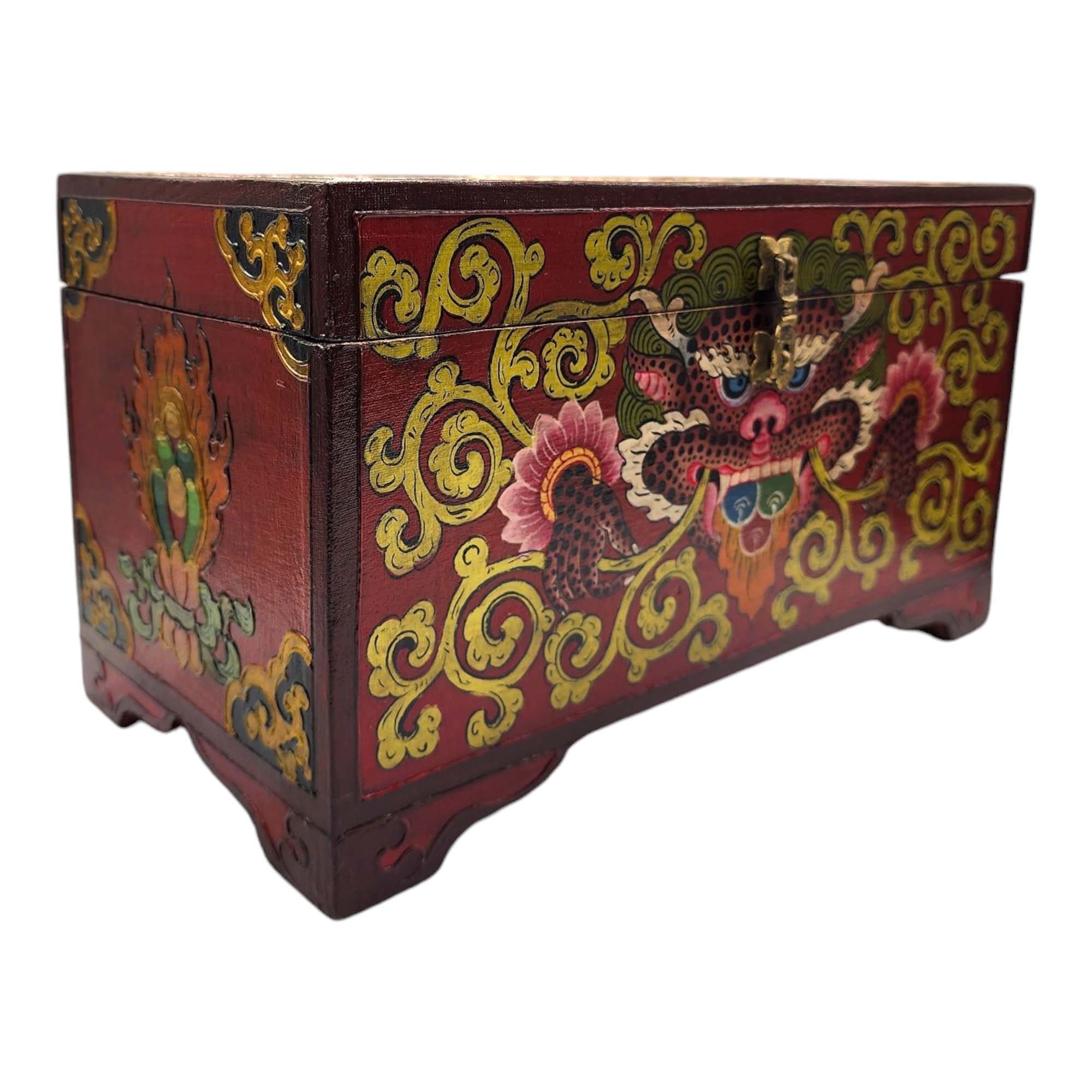 Buddhist Wooden Box, Tibetan Style <span Style=