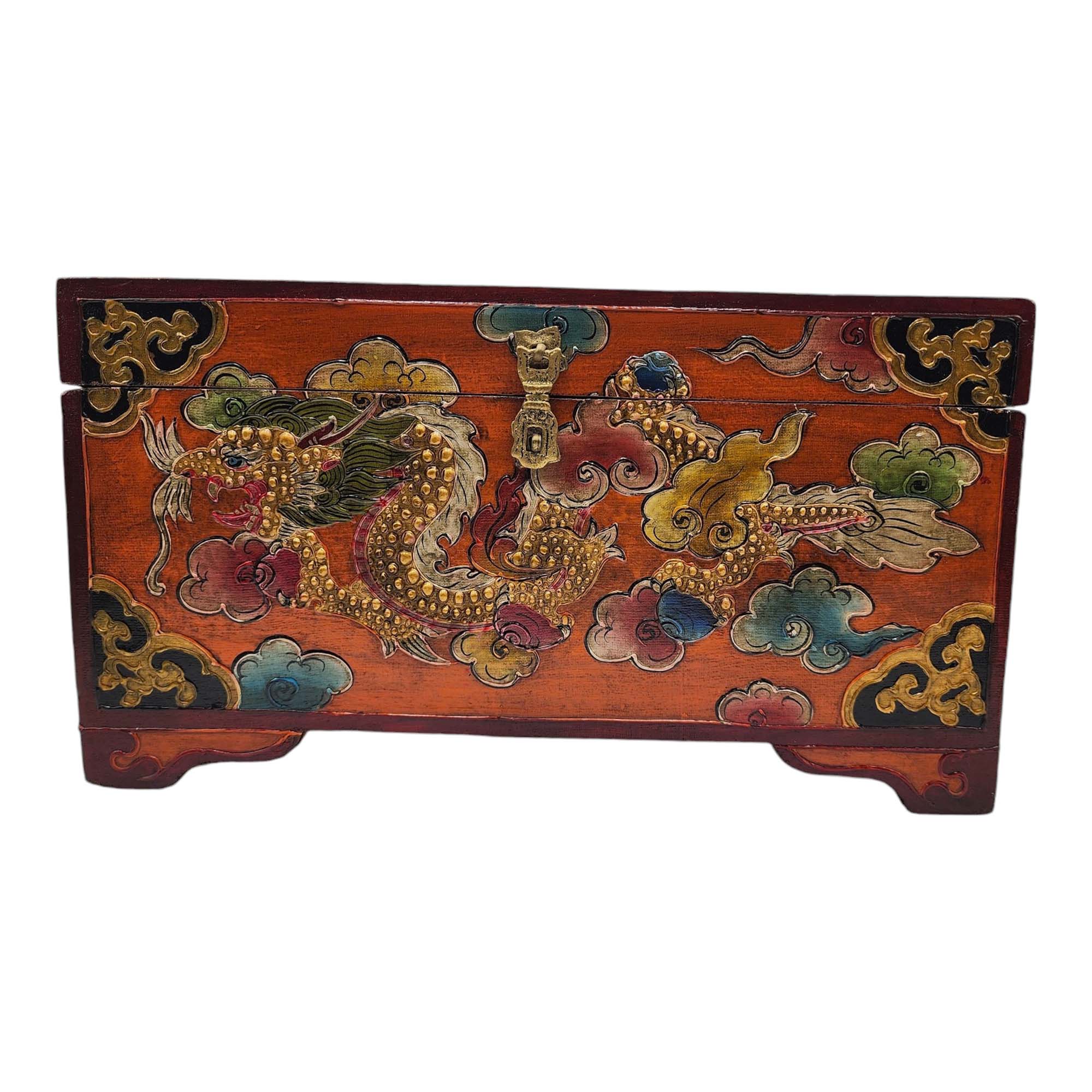 Buddhist Wooden Box, Tibetan Style <span Style=