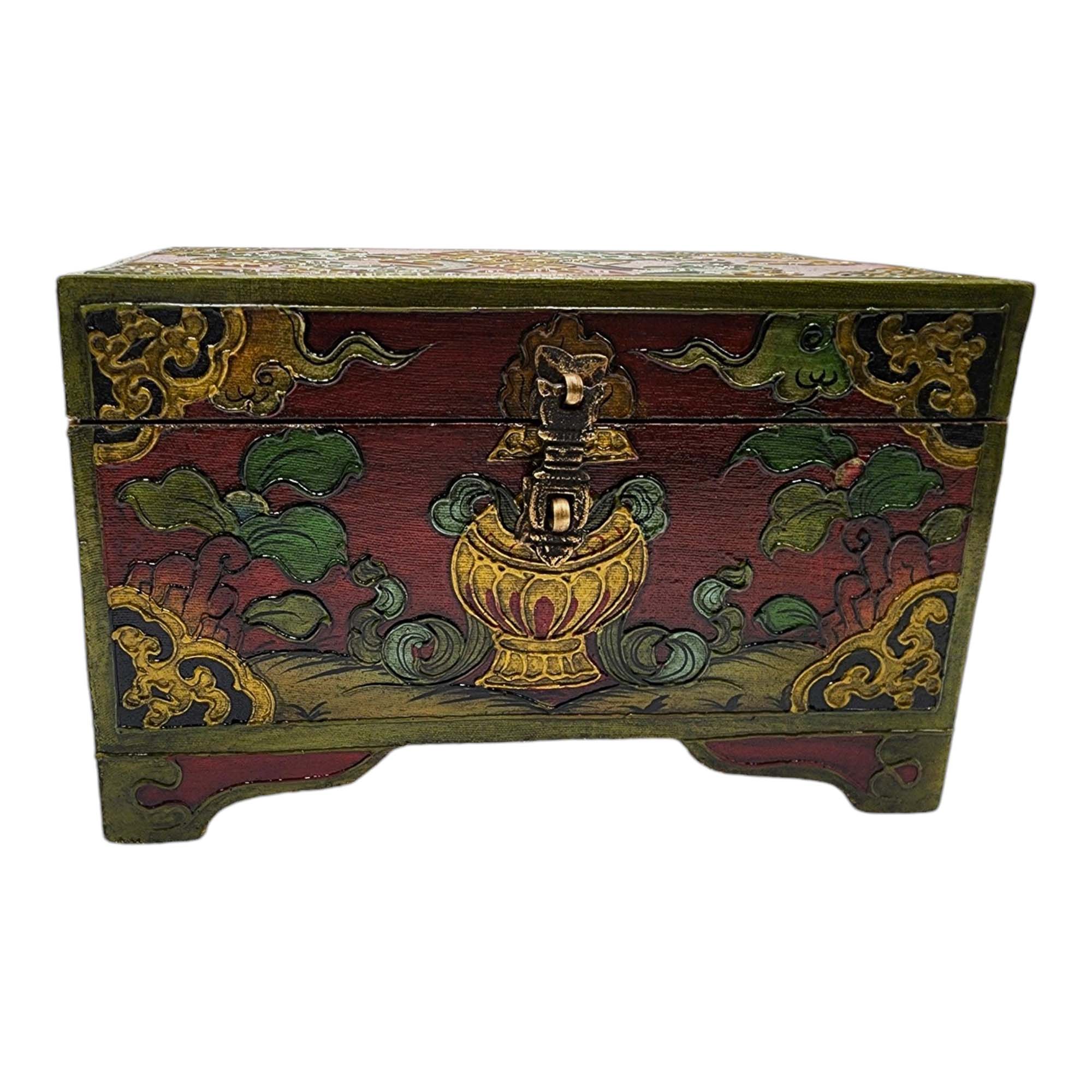 Buddhist Wooden Box, Tibetan Style <span Style=