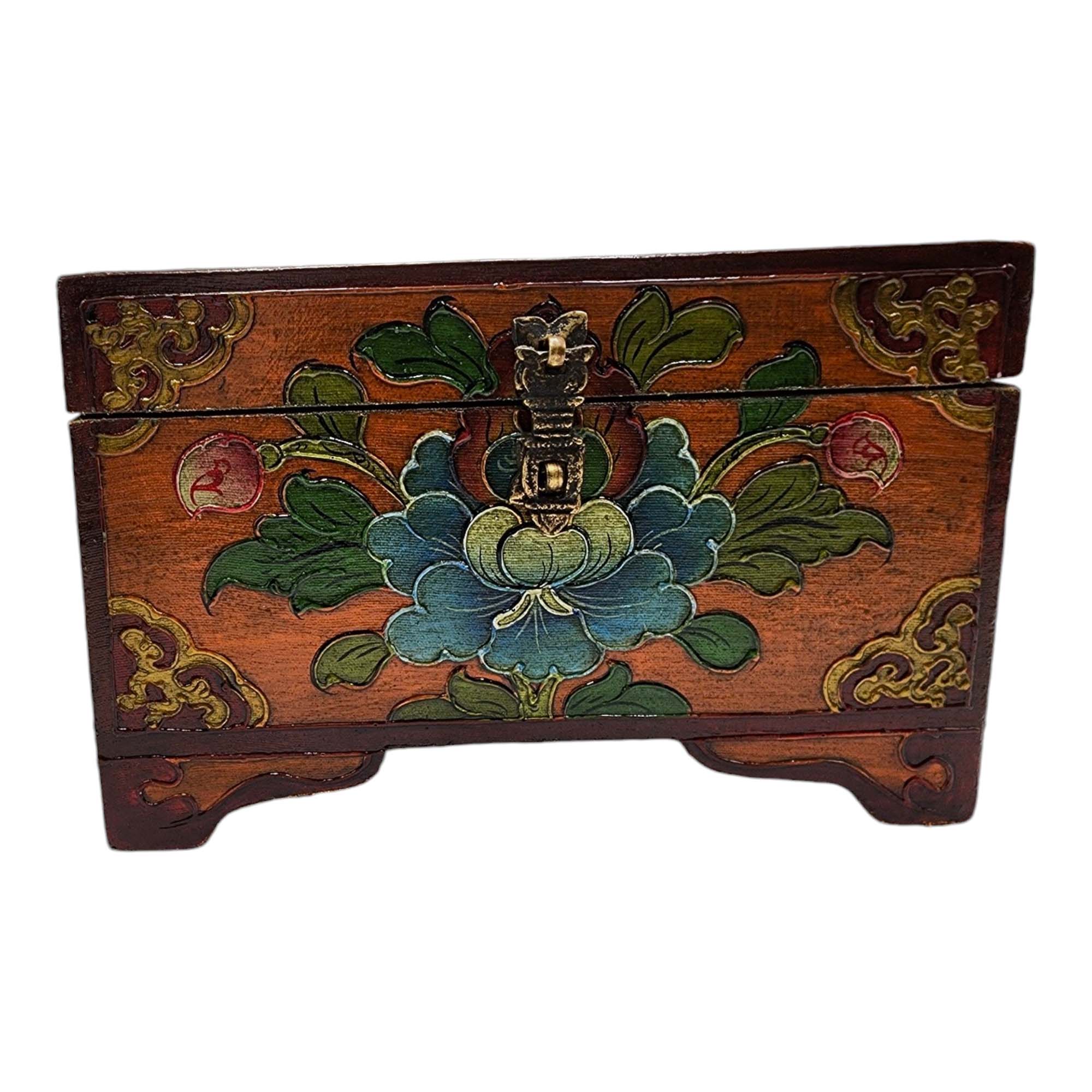 Buddhist Wooden Box, Tibetan Style <span Style=